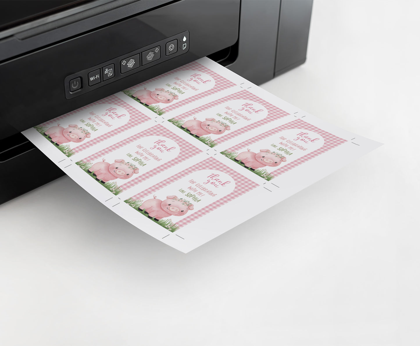 Editable Pink Pig Favor Tags | Pig birthday thank you tags - 81A