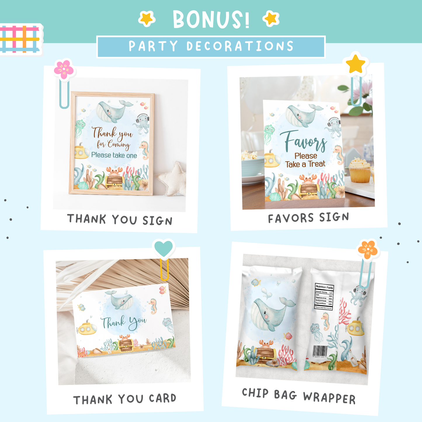 Under the Sea Birthday Bundle | Ocean Animals Party Decorations Package - 44A