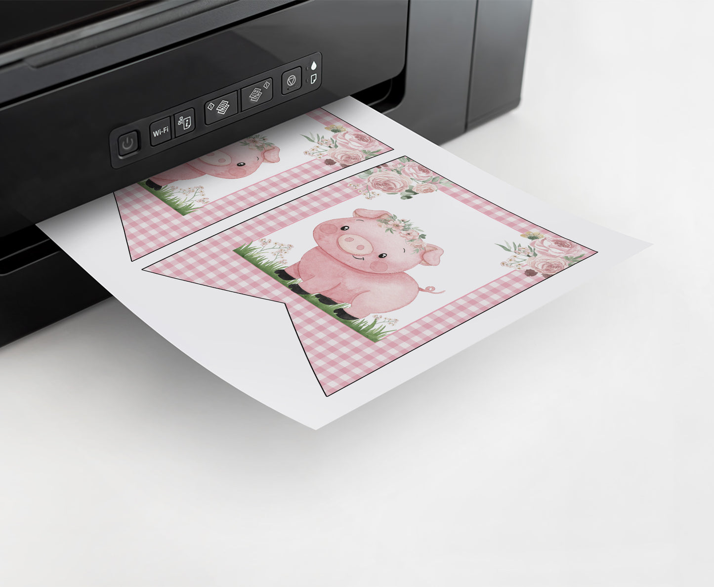 Editable Pig Banner | Floral Pig Party Decorations - 81A