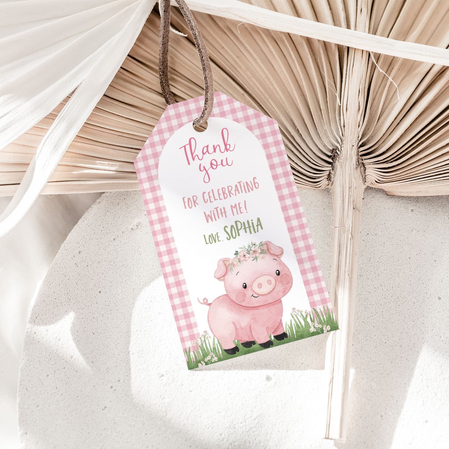 Editable Pink Pig Favor Tags | Pig birthday thank you tags - 81A