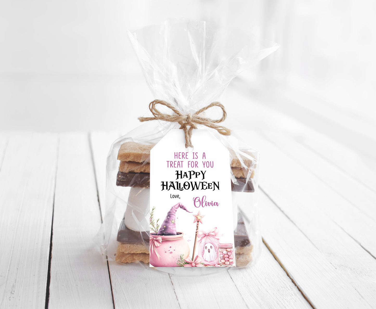 Pink witch favor Tags | Happy Halloween Thank you Tags - 115