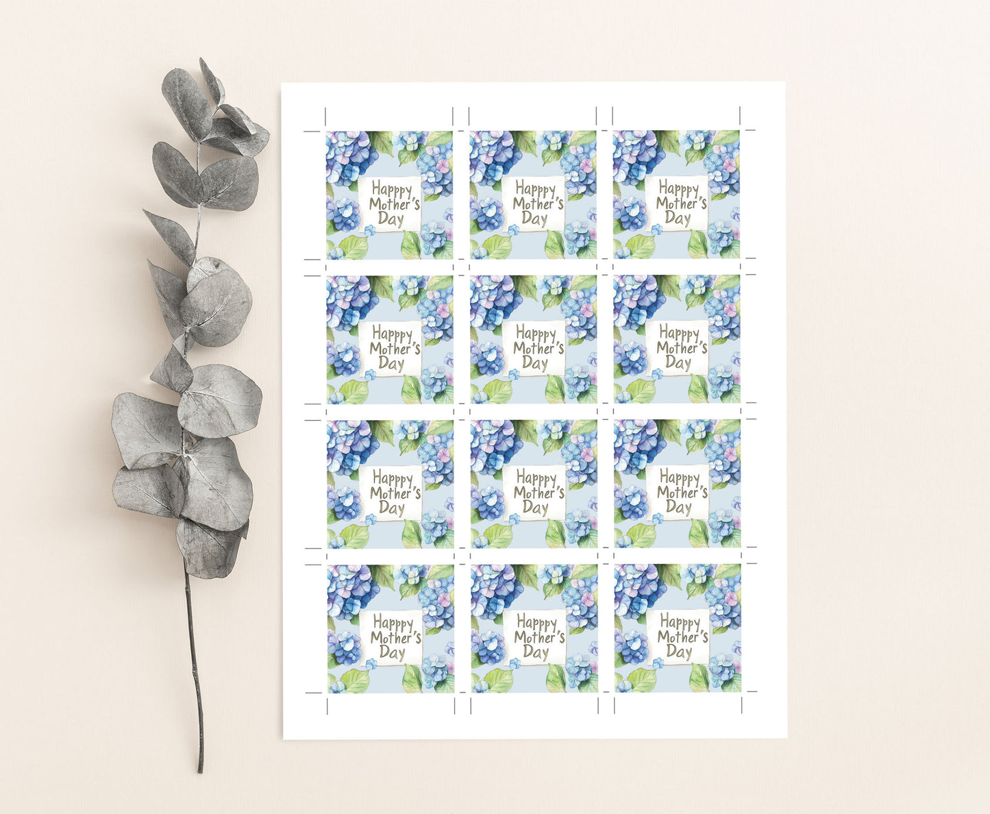 Blue Hydrangea Square and Round Tags | Floral Mother's Day Gift Tag - 116