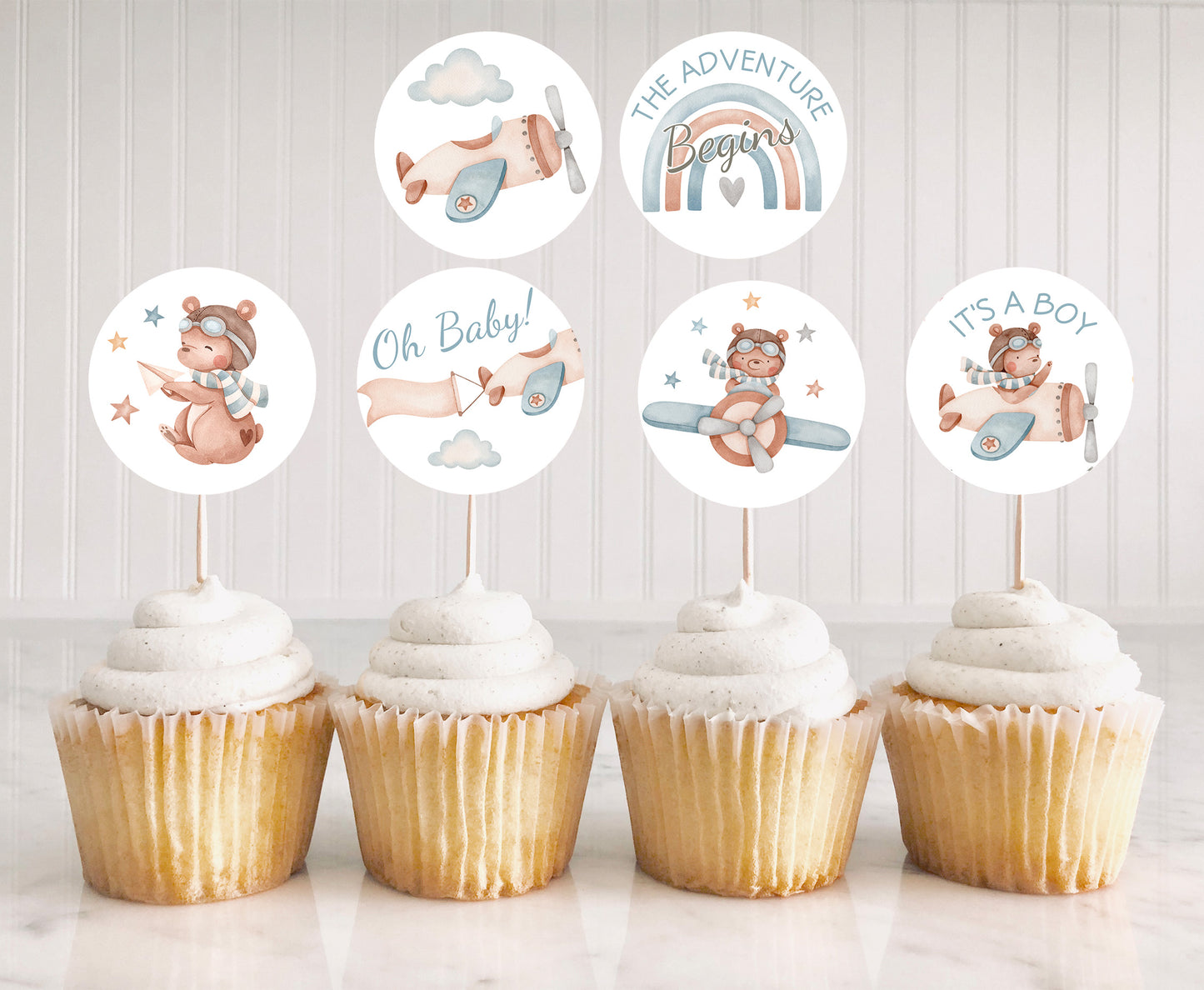 It's a boy Cupcake Toppers | Airplane Baby Shower Cupcake Picks - 76C