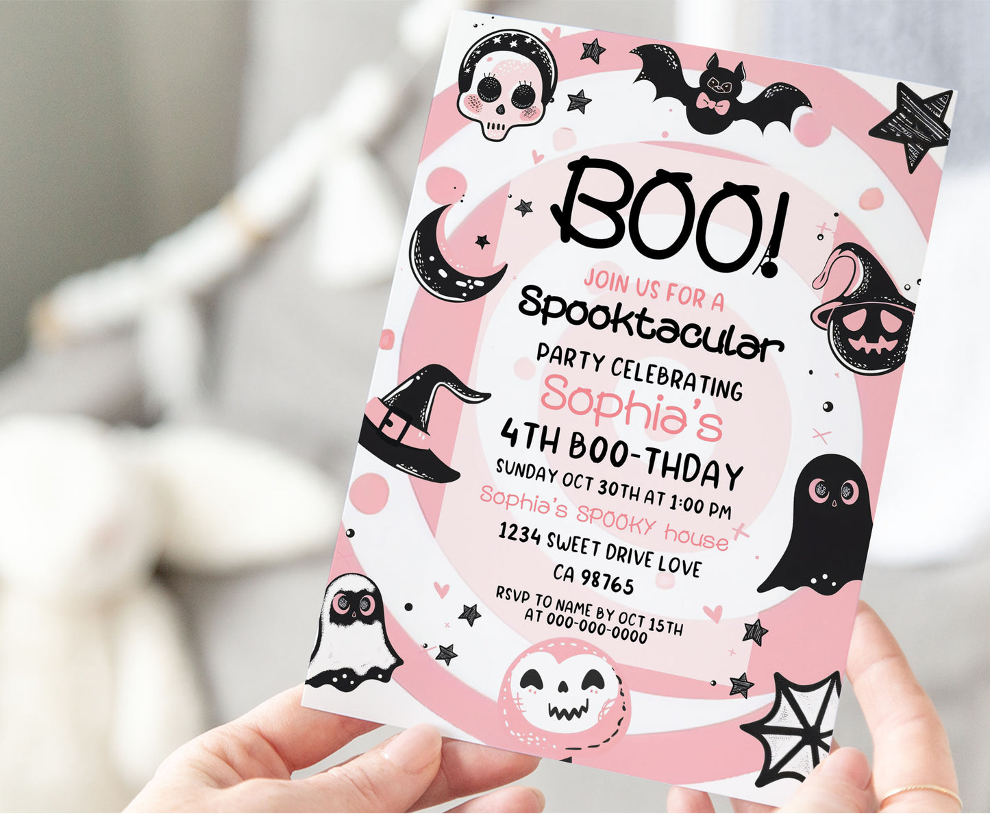 Editable Spooktacular Halloween Birthday Invitation | Pink Halloween Party Invite - 115T