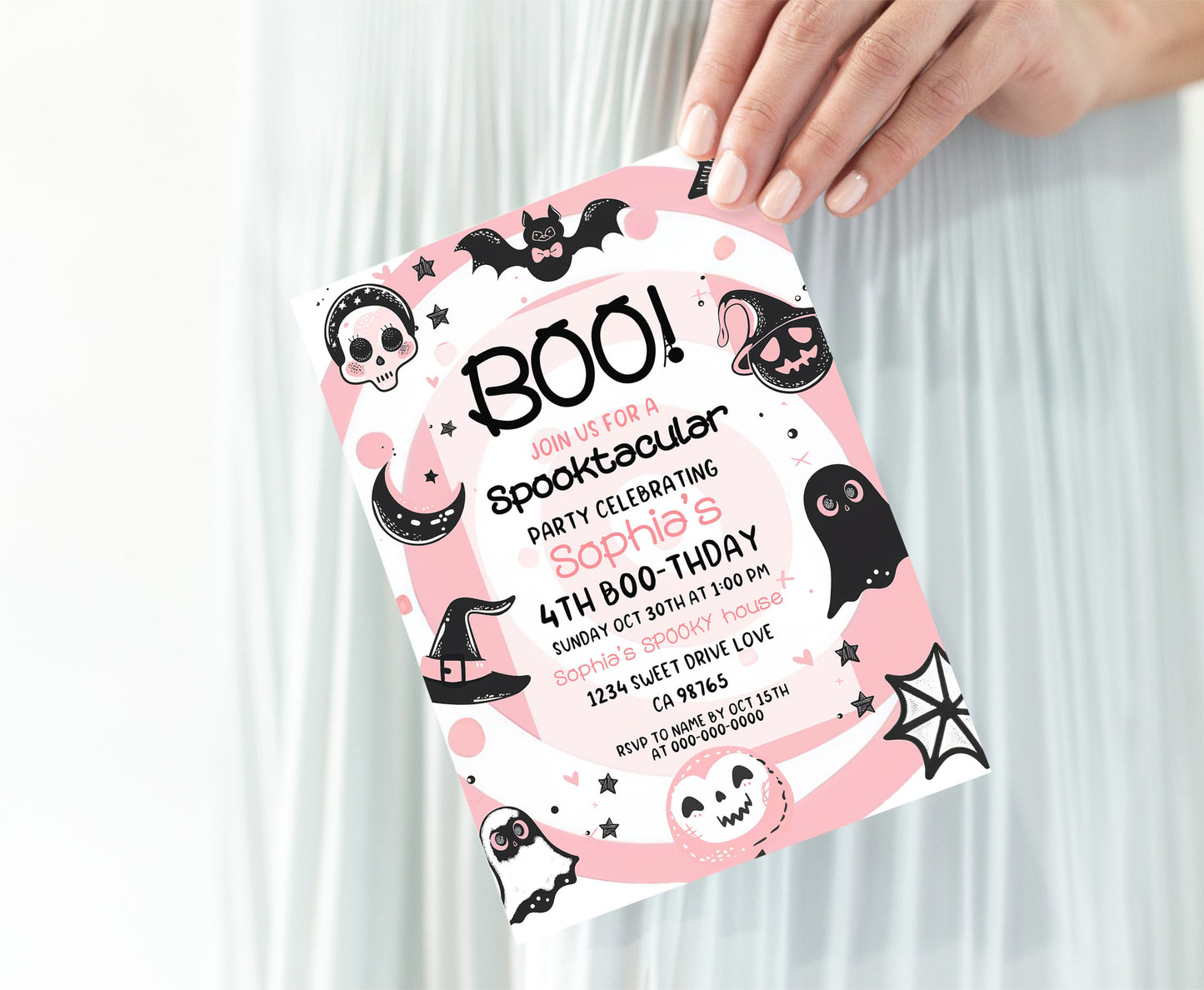 Editable Spooktacular Halloween Birthday Invitation | Pink Halloween Party Invite - 115T