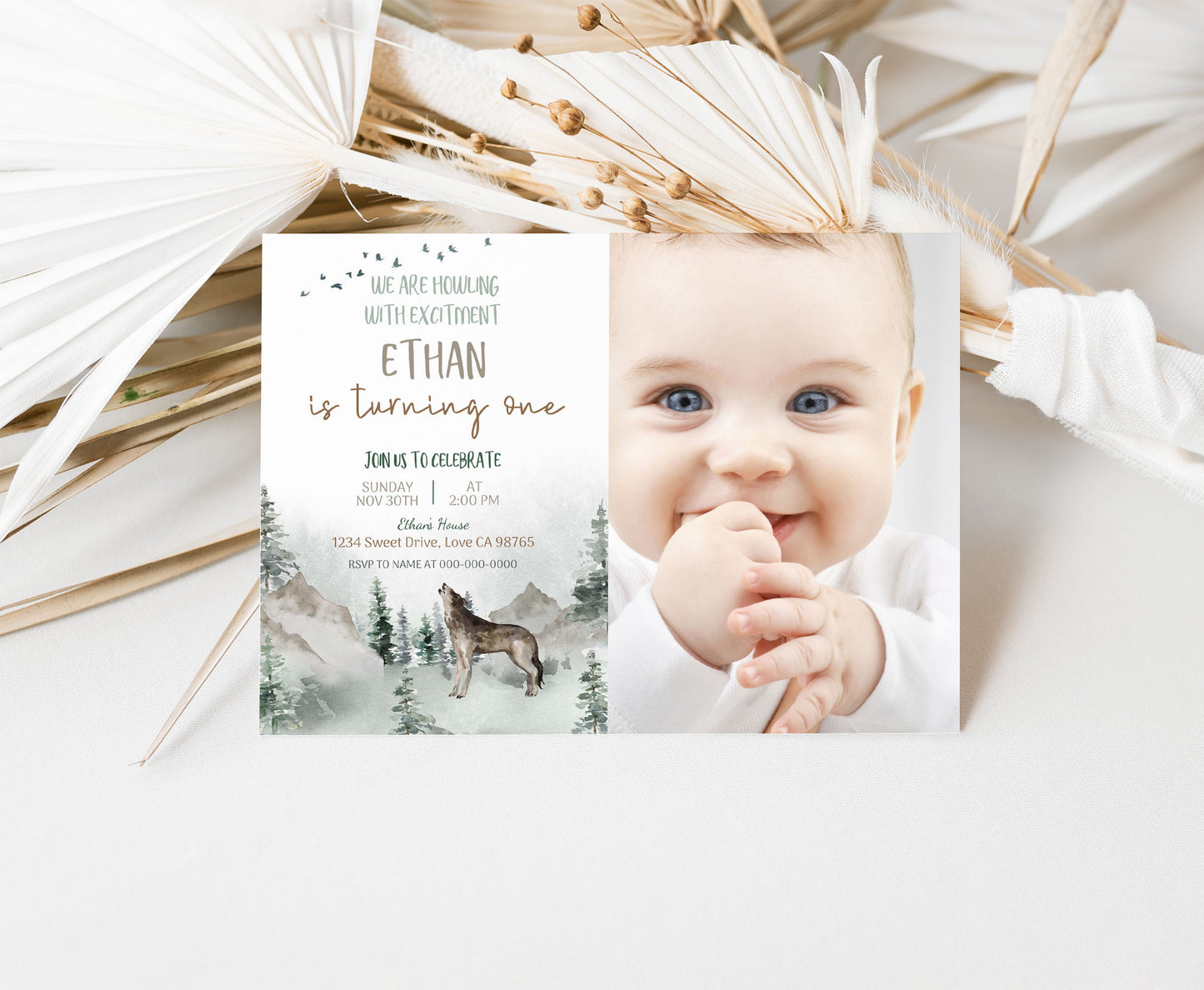 Editable Wolf Photo Invitation | Forest Birthday Invite - 47H