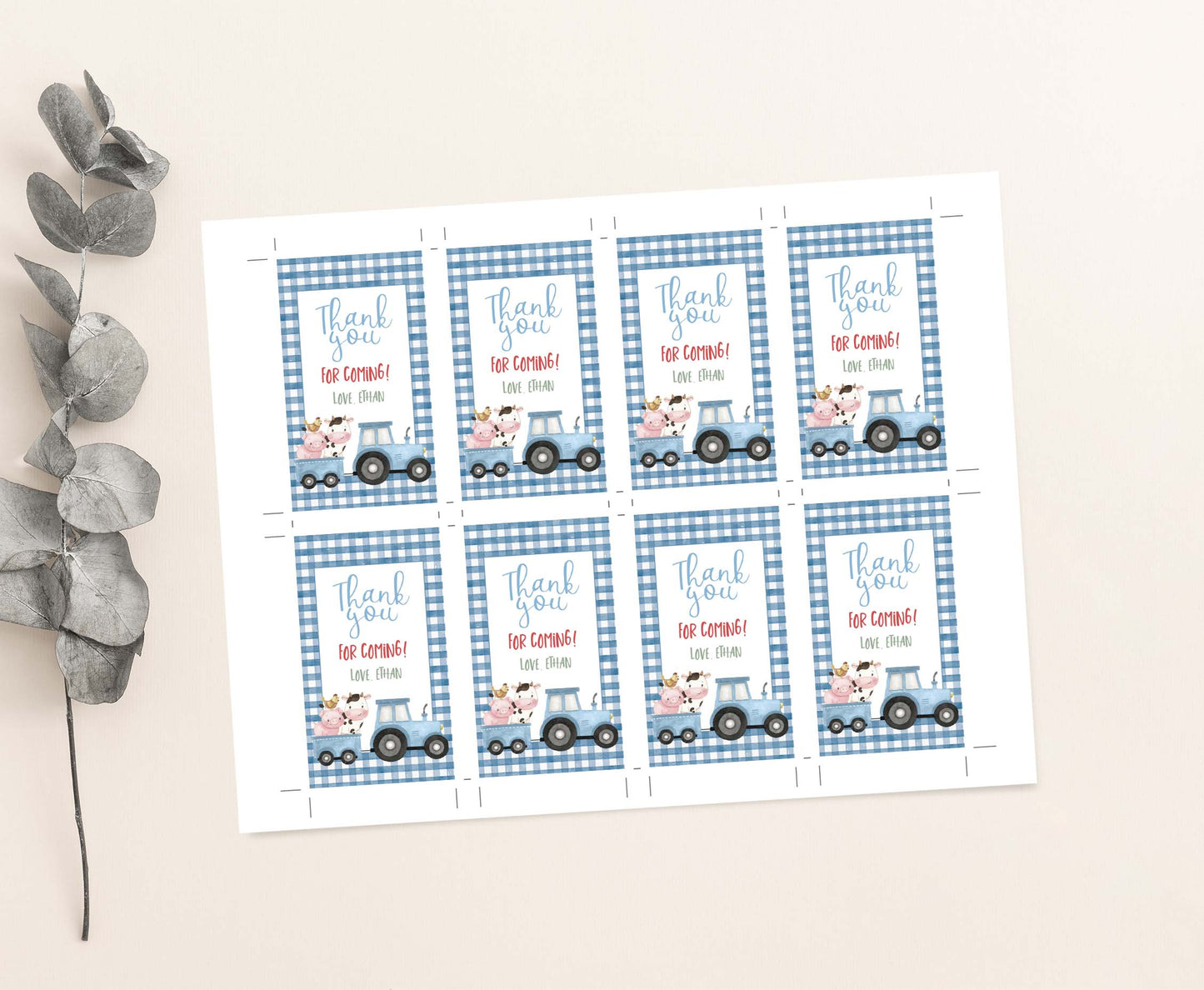 Editable Blue Farm Favor Tags boy | Farm birthday thank you tags - 11J