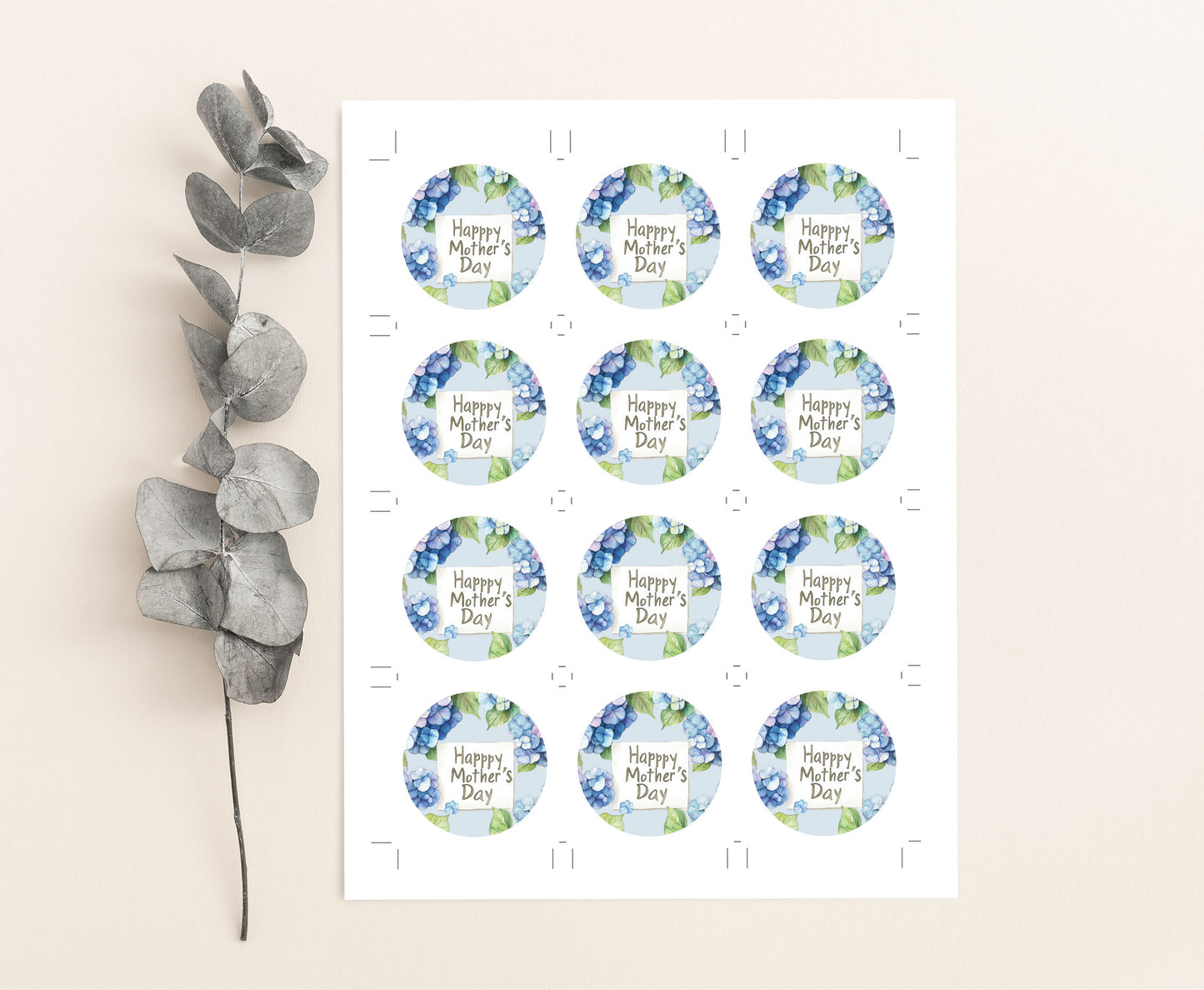 Blue Hydrangea Square and Round Tags | Floral Mother's Day Gift Tag - 116