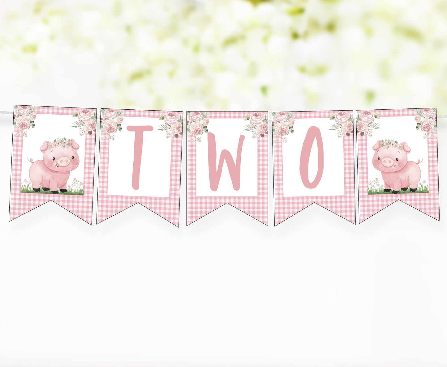 Editable Pig Banner | Floral Pig Party Decorations - 81A