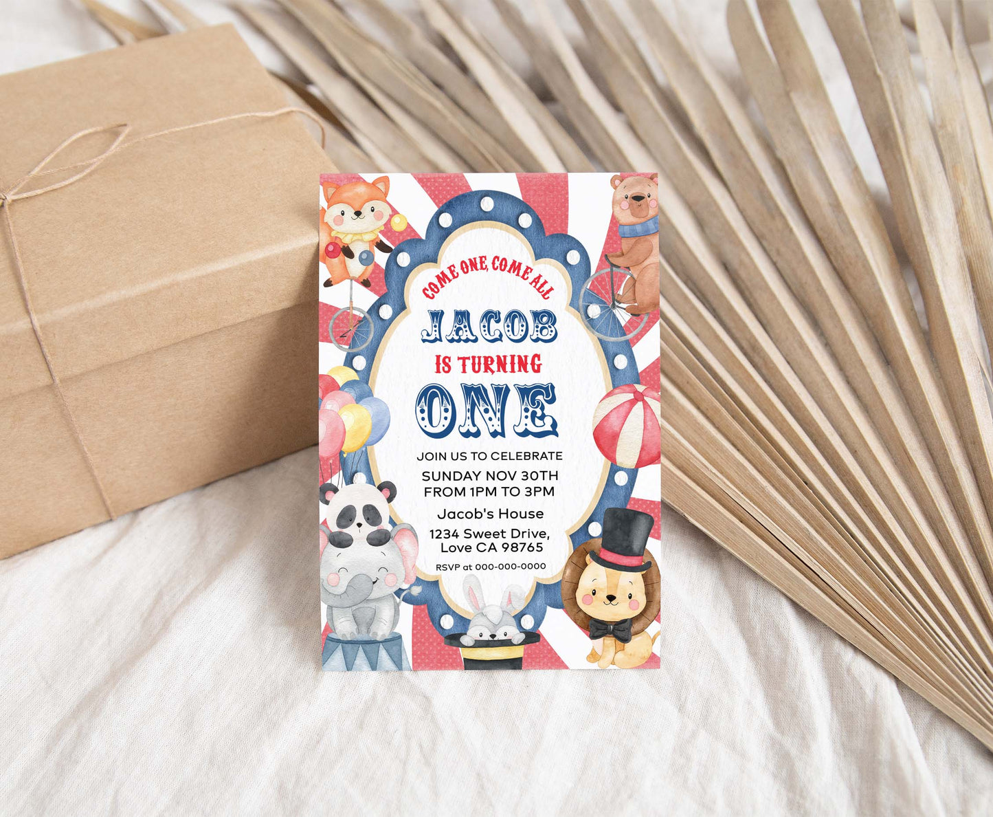 Circus First Birthday Invitation | Editable Carnival Party Invite - 06A