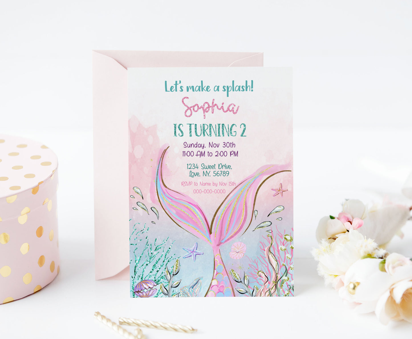 Editable Mermaid Birthday Invitation | Girl Under The Sea Party Invite - 20G