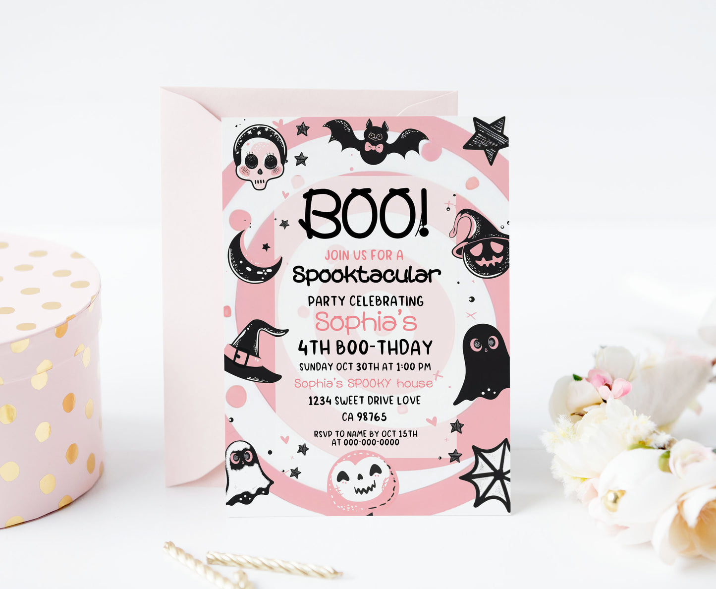 Editable Spooktacular Halloween Birthday Invitation | Pink Halloween Party Invite - 115T