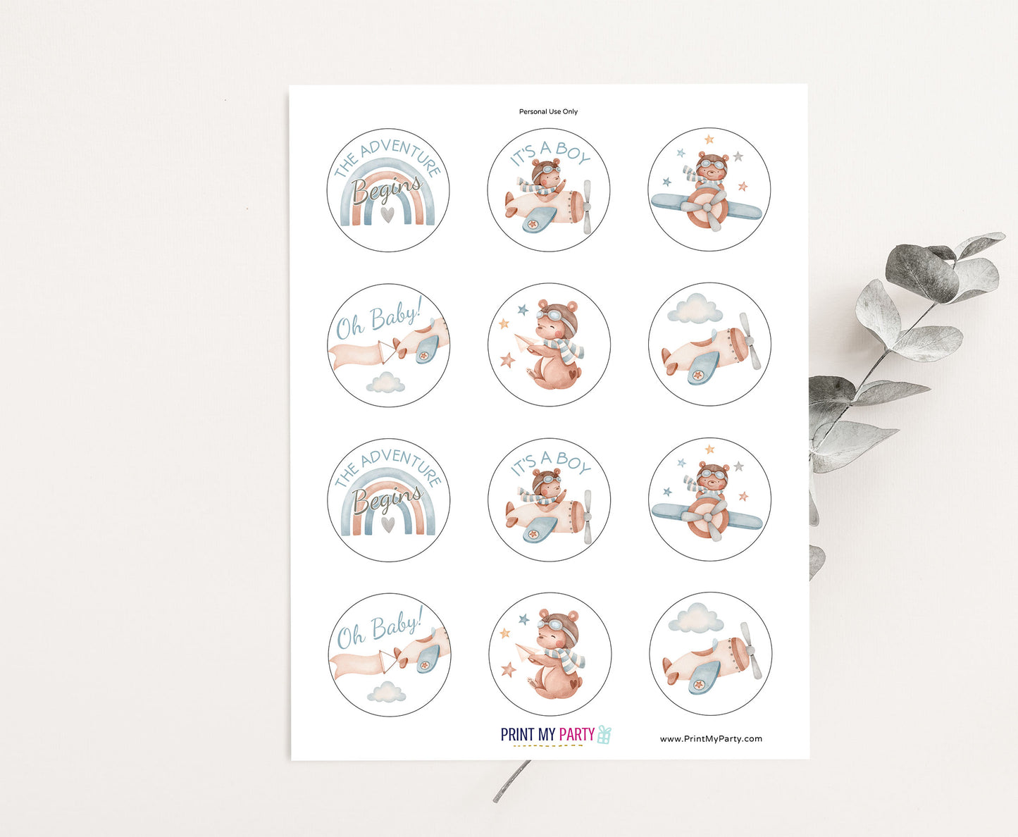 It's a boy Cupcake Toppers | Airplane Baby Shower Cupcake Picks - 76C