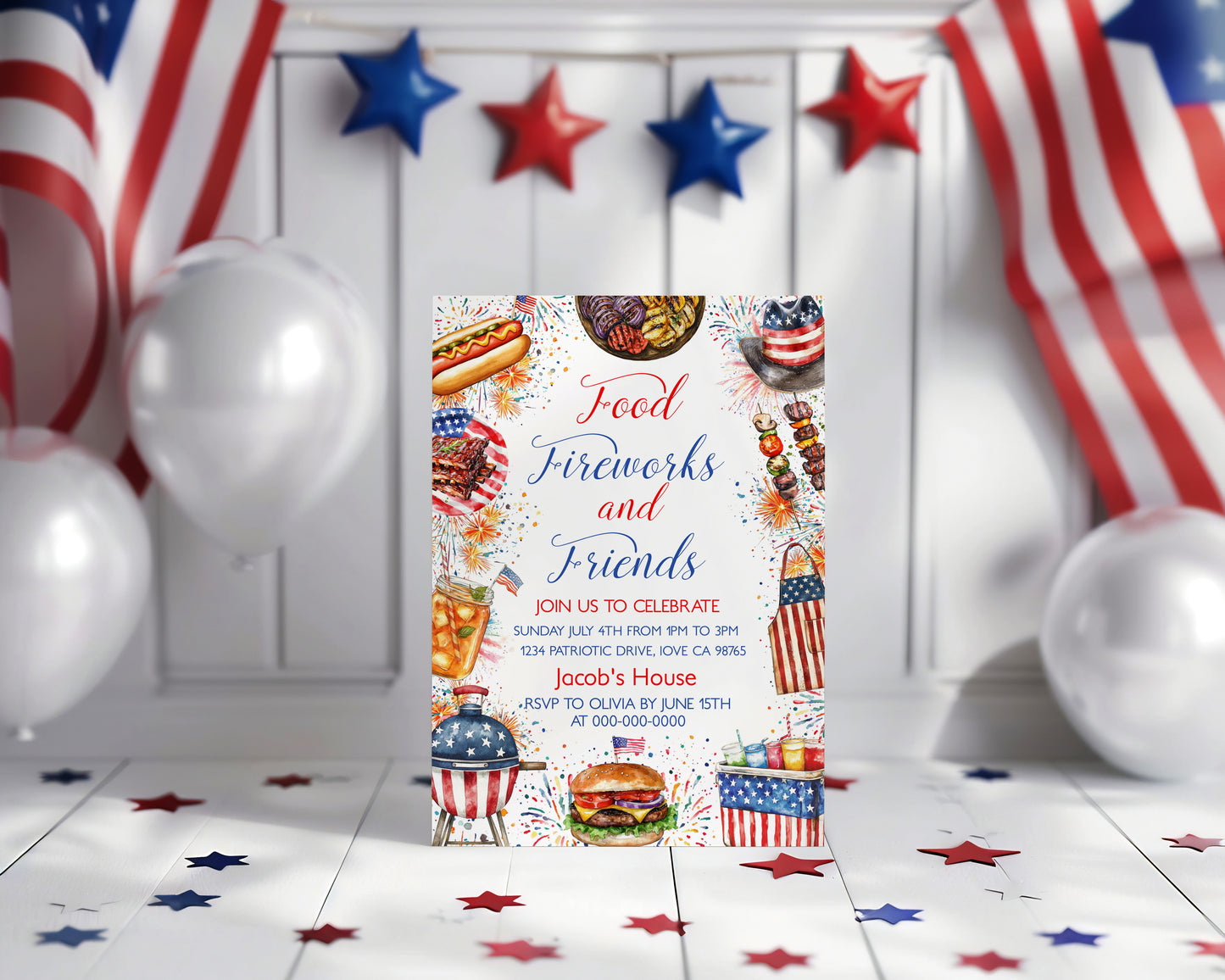 4th of July Party Invitation | Editable Patriotic Party Invite - 111C