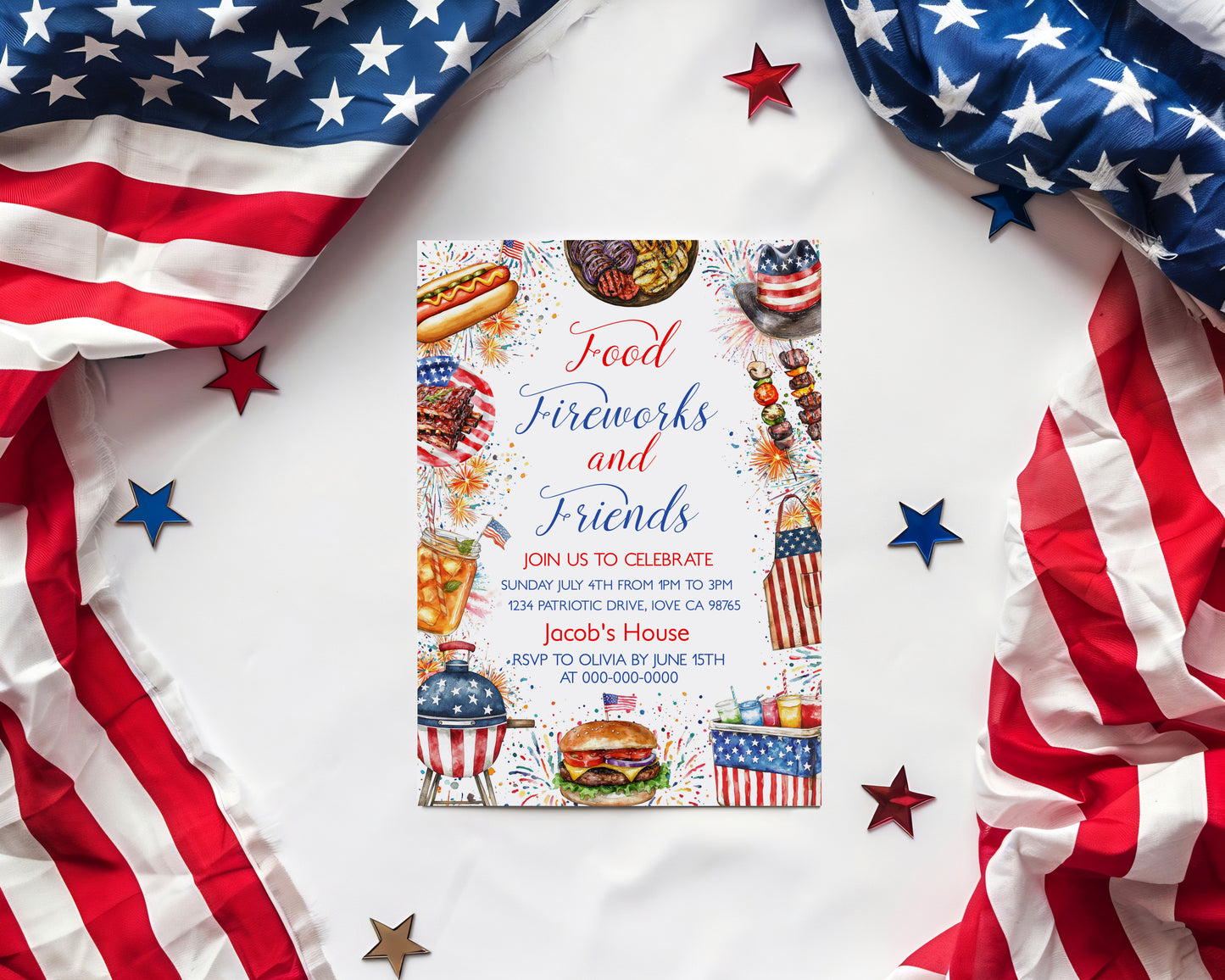 4th of July Party Invitation | Editable Patriotic Party Invite - 111C
