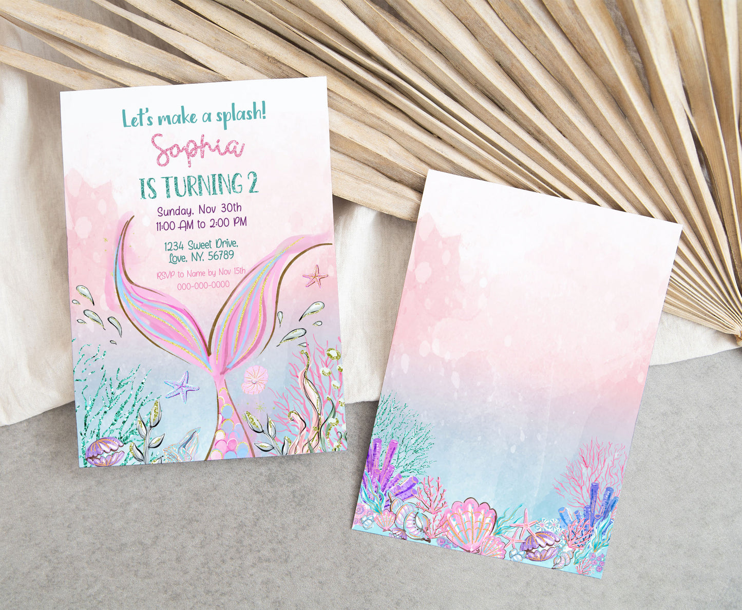 Editable Mermaid Birthday Invitation | Girl Under The Sea Party Invite - 20G