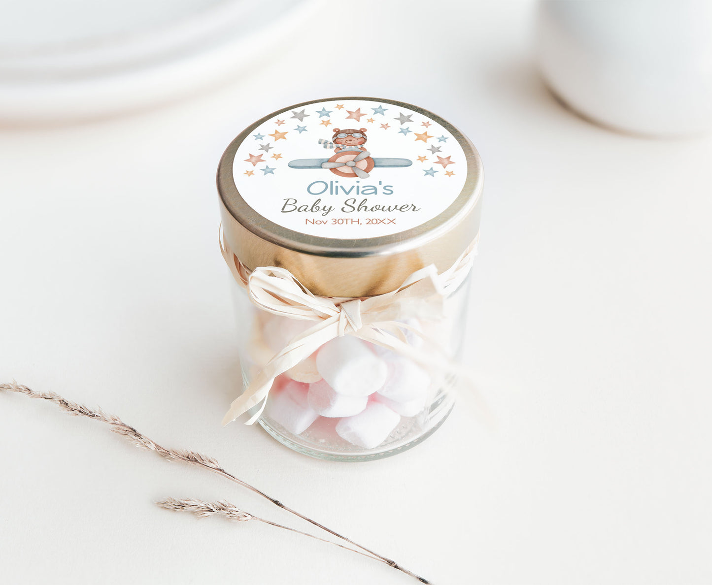 Editable Aviator Thank You Tags 2"x2" Round and Square | Bear baby shower stickers - 76C