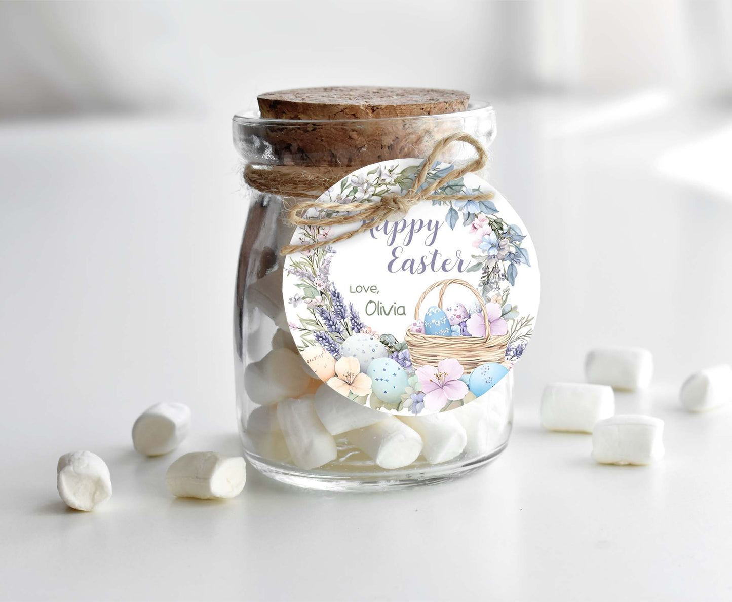 Editable Happy Easter square round Tag 2"x2" | Easter Gift Tag - 113