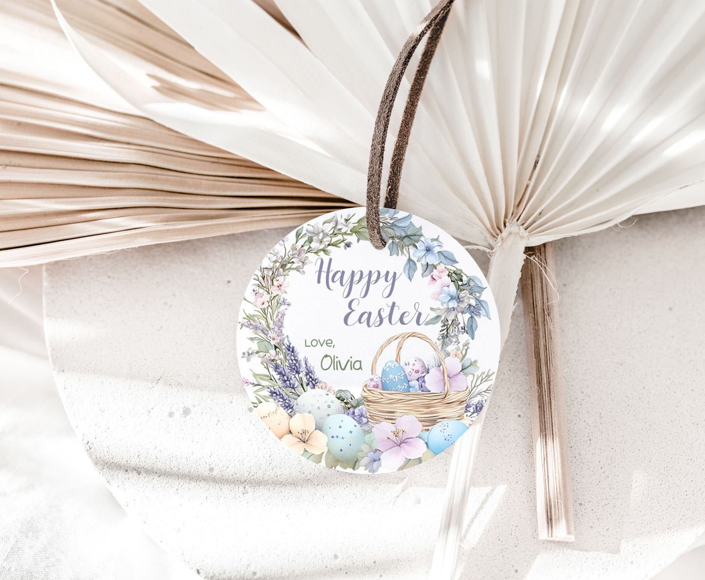 Editable Happy Easter square round Tag 2"x2" | Easter Gift Tag - 113