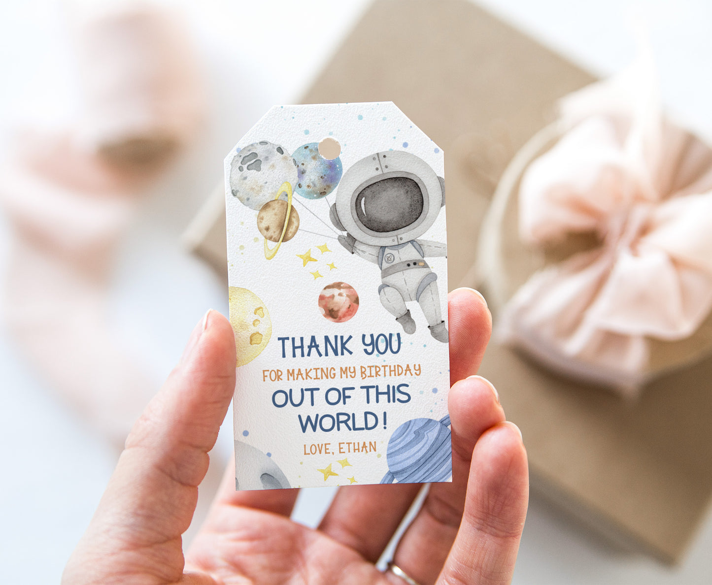 Editable Space Thank You Tags | Astronaut Birthday Party Printable - 39F