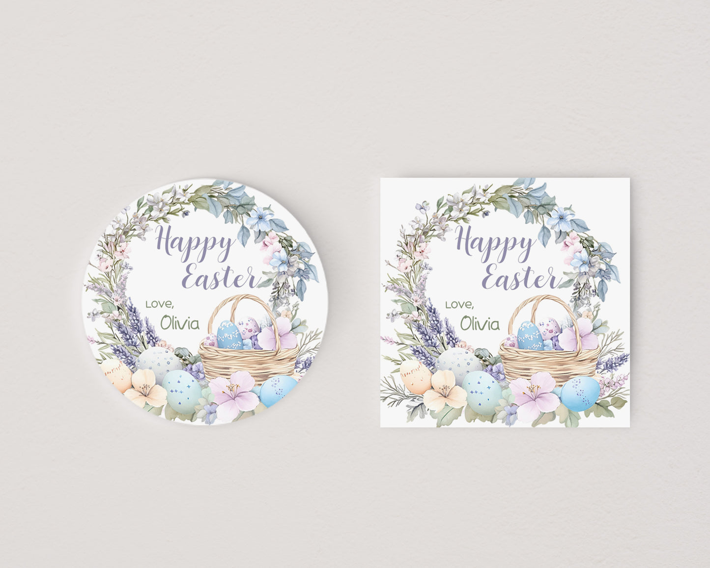 Editable Happy Easter square round Tag 2"x2" | Easter Gift Tag - 113