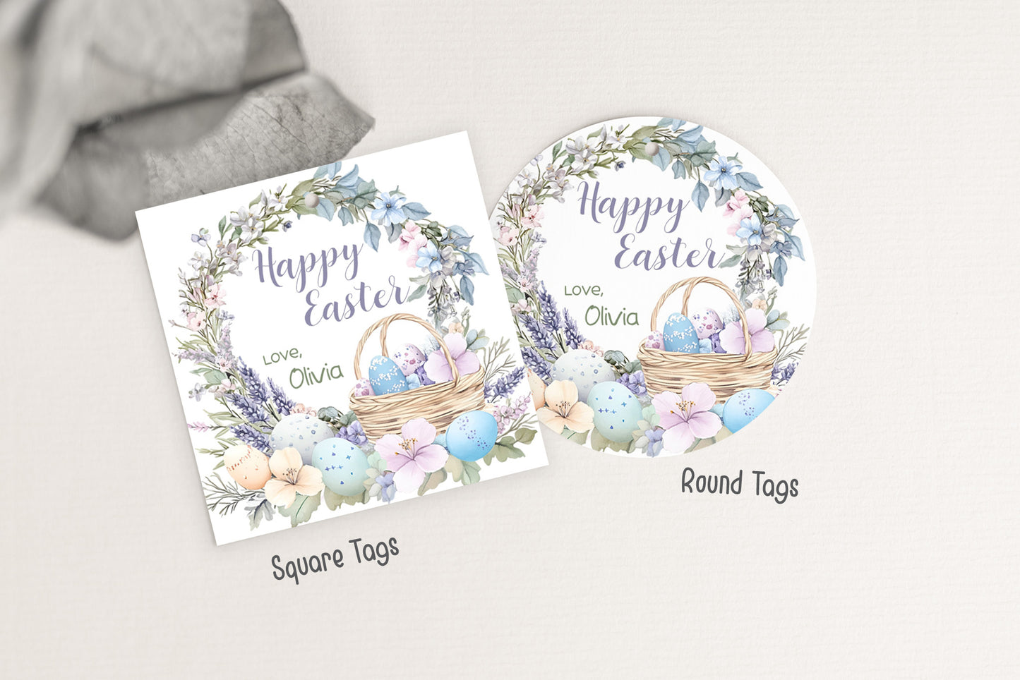 Editable Happy Easter square round Tag 2"x2" | Easter Gift Tag - 113