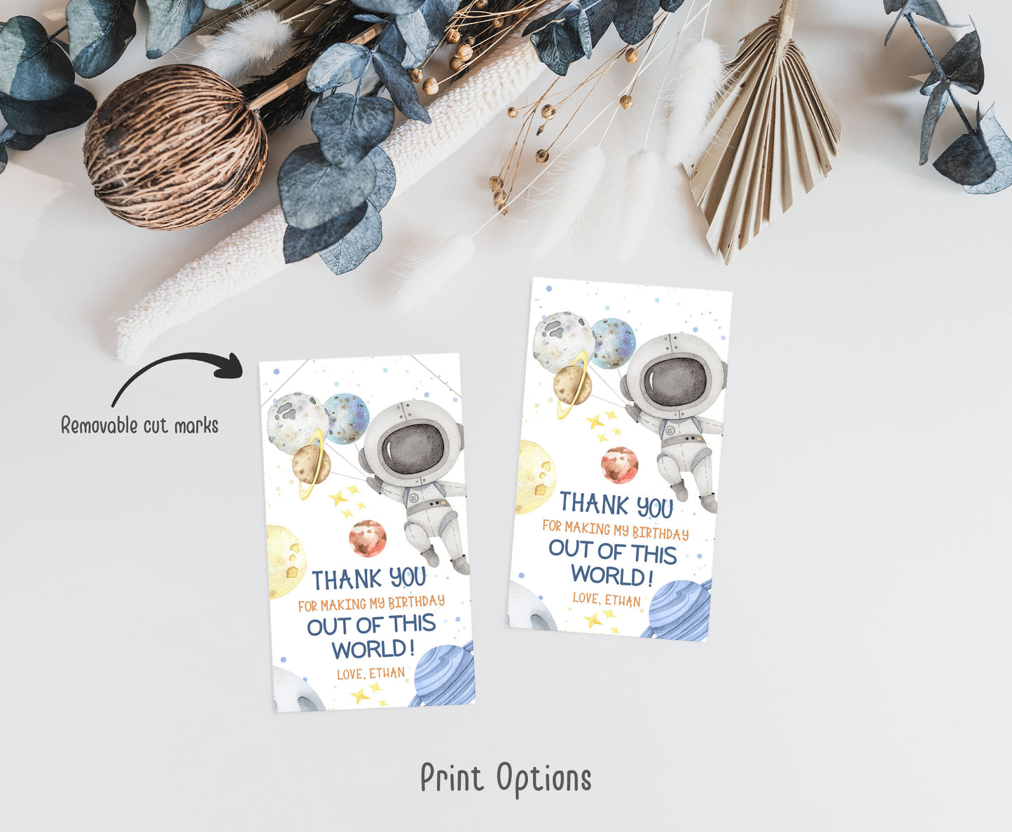 Editable Space Thank You Tags | Astronaut Birthday Party Printable - 39F