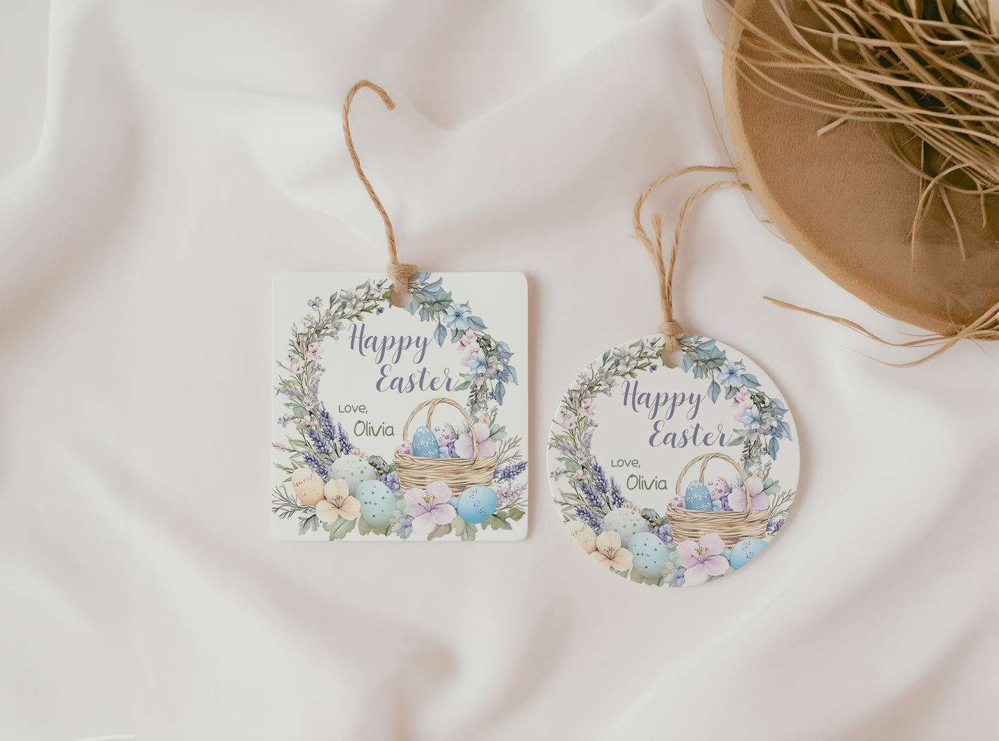 Editable Happy Easter square round Tag 2"x2" | Easter Gift Tag - 113