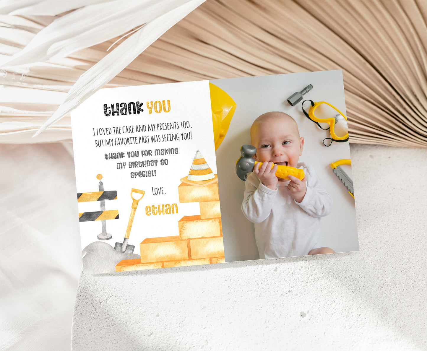 Construction Photo Thank You Card | Editable Under Construction Birthday Thank You Note - 07A
