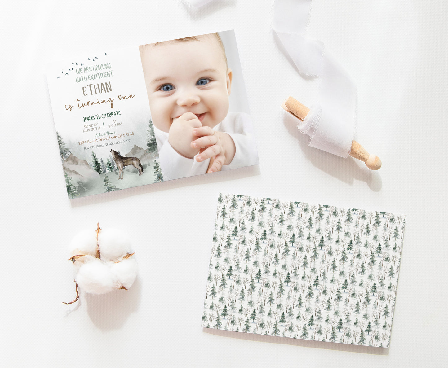 Editable Wolf Photo Invitation | Forest Birthday Invite - 47H