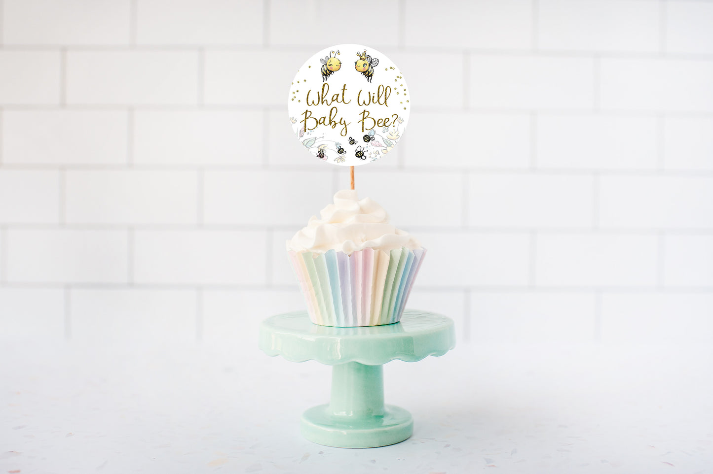 What Will Baby Bee Gender Reveal Cupcake Toppers | Bee He or She Cupcake Picks - 61A
