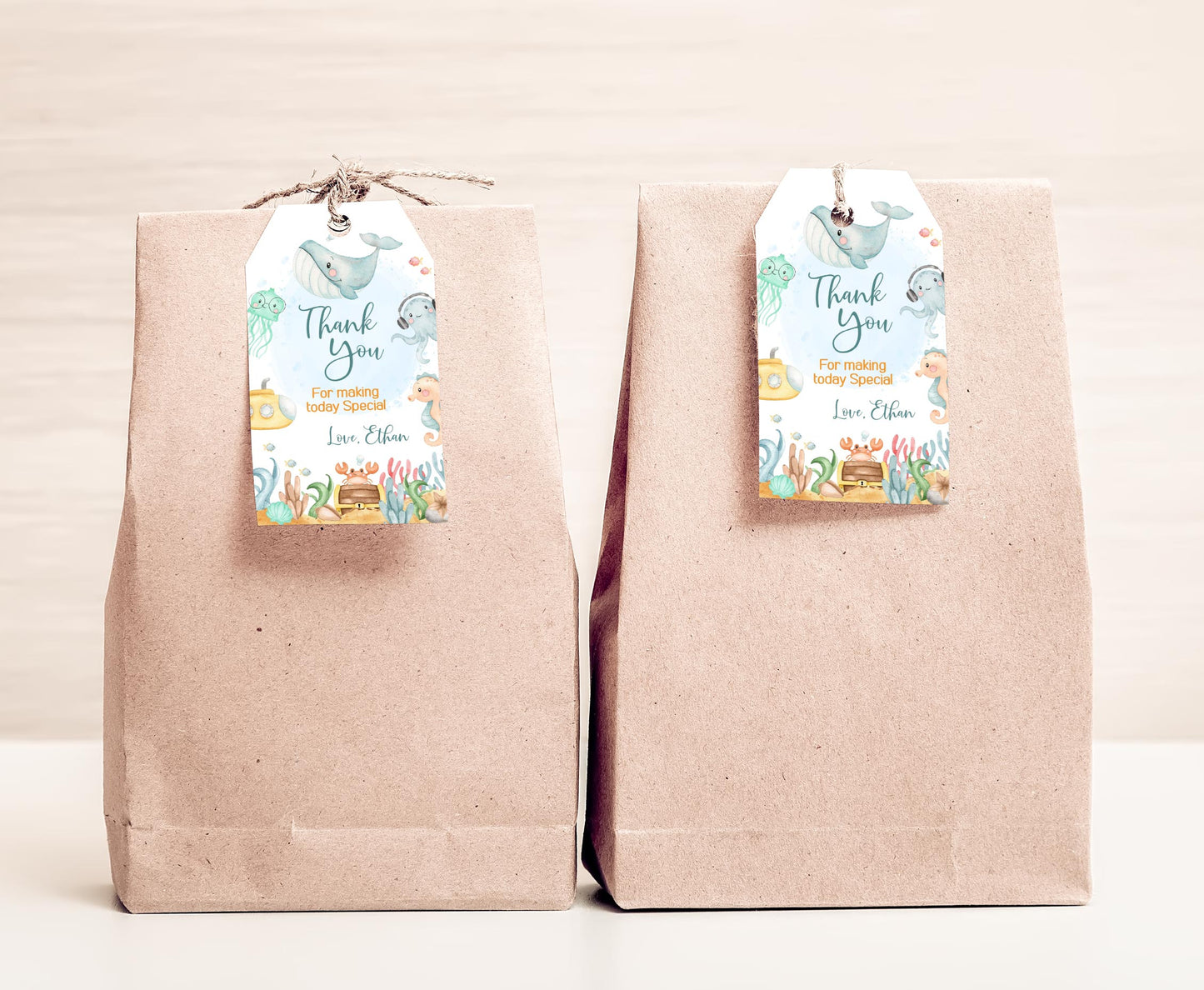 Under the Sea Thank You Tags | Editable Sea Birthday Party Favor Tags- 44A