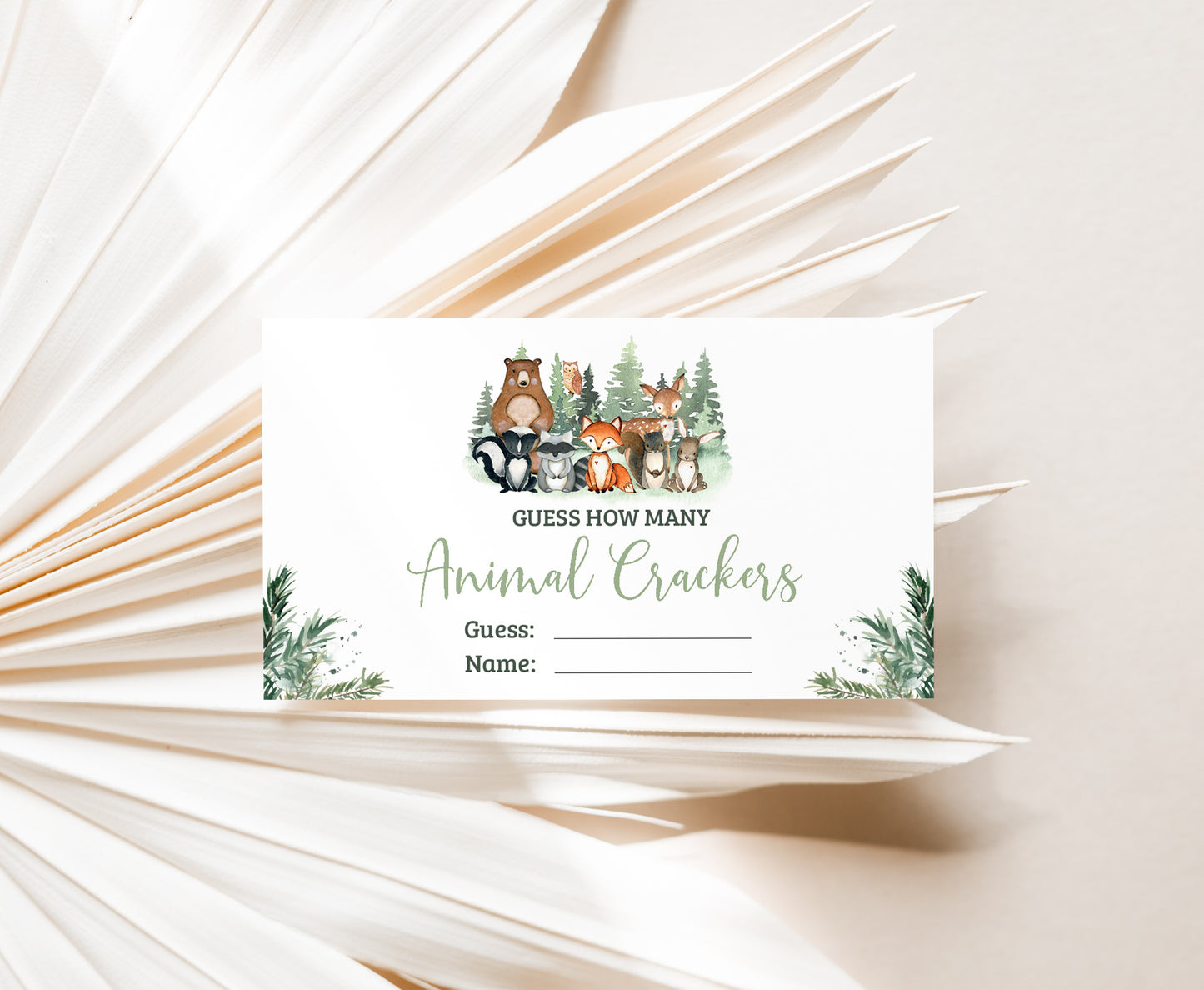 Guess How Many Animal Crackers Sign and Cards | Woodland Party Game - 47J2