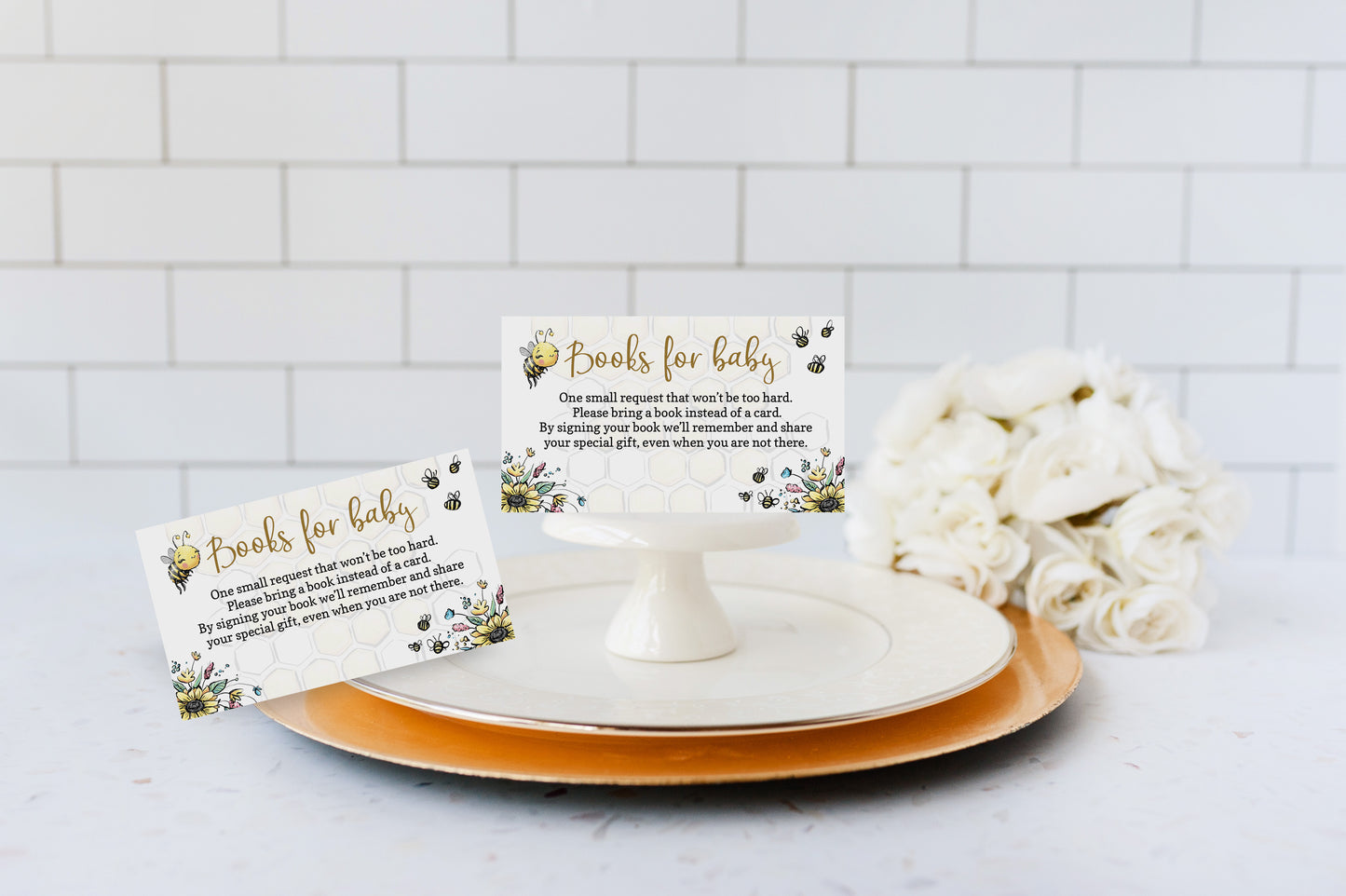 Bee Books For Baby Request Printable Card | Bumble Bee Baby Shower Invitation insert - 61A