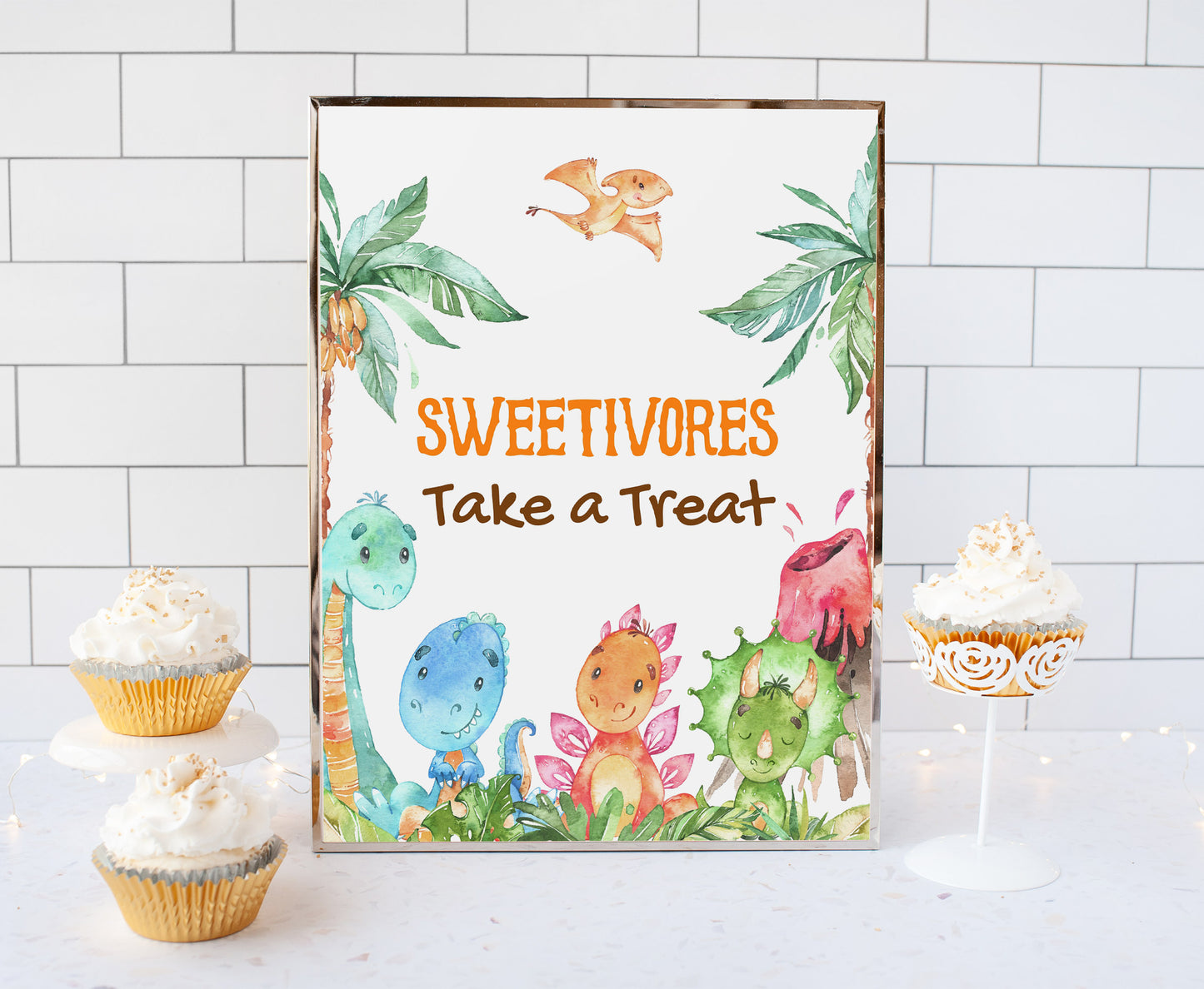 Dinosaur Sweetivores take a Treat Sign | Dino Themed Party Table Decorations - 08A