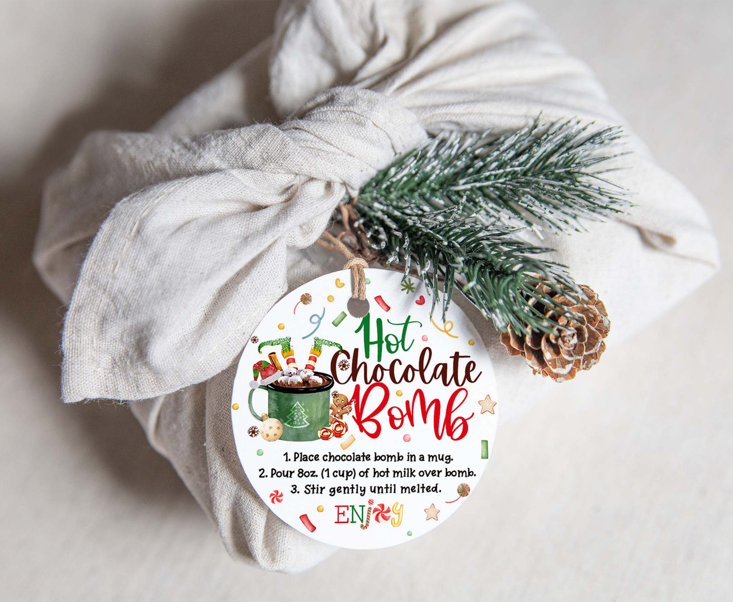 Elf Hot Cocoa Bomb Tags 2"x2" | Christmas Hot Chocolate Bomb Gift Tags-112