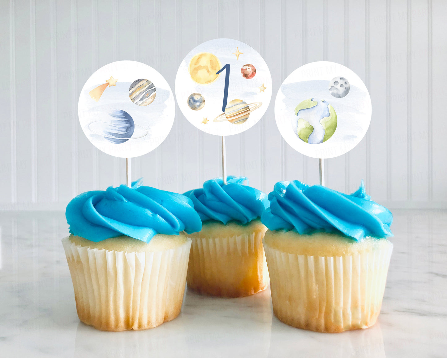 Space Cupcake Toppers | Astronaut Themed 1st Birthday Party Decorations - 39B