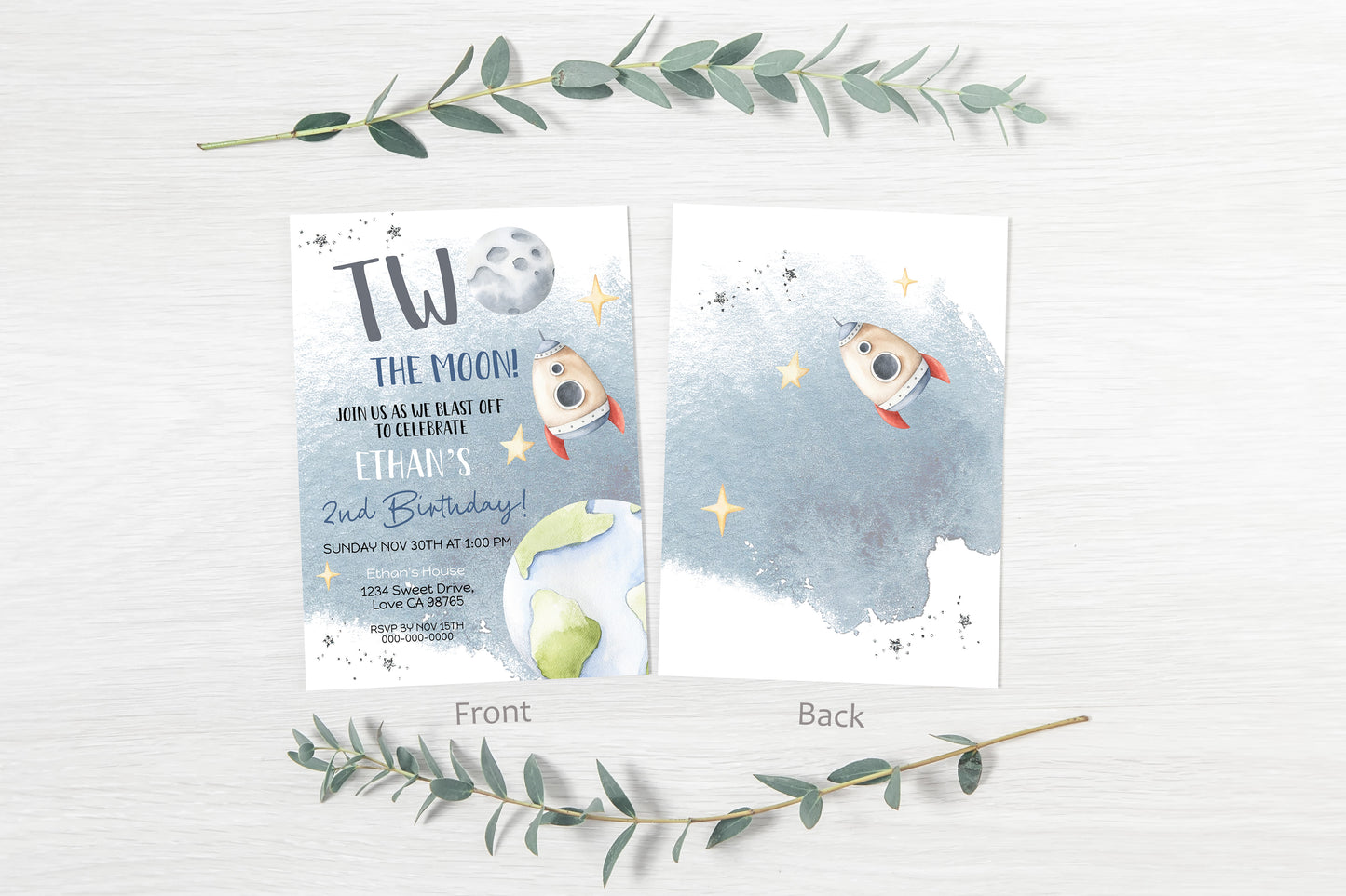 TWO The Moon Birthday Invitation | Space Second Birthday Party Invite - 39B