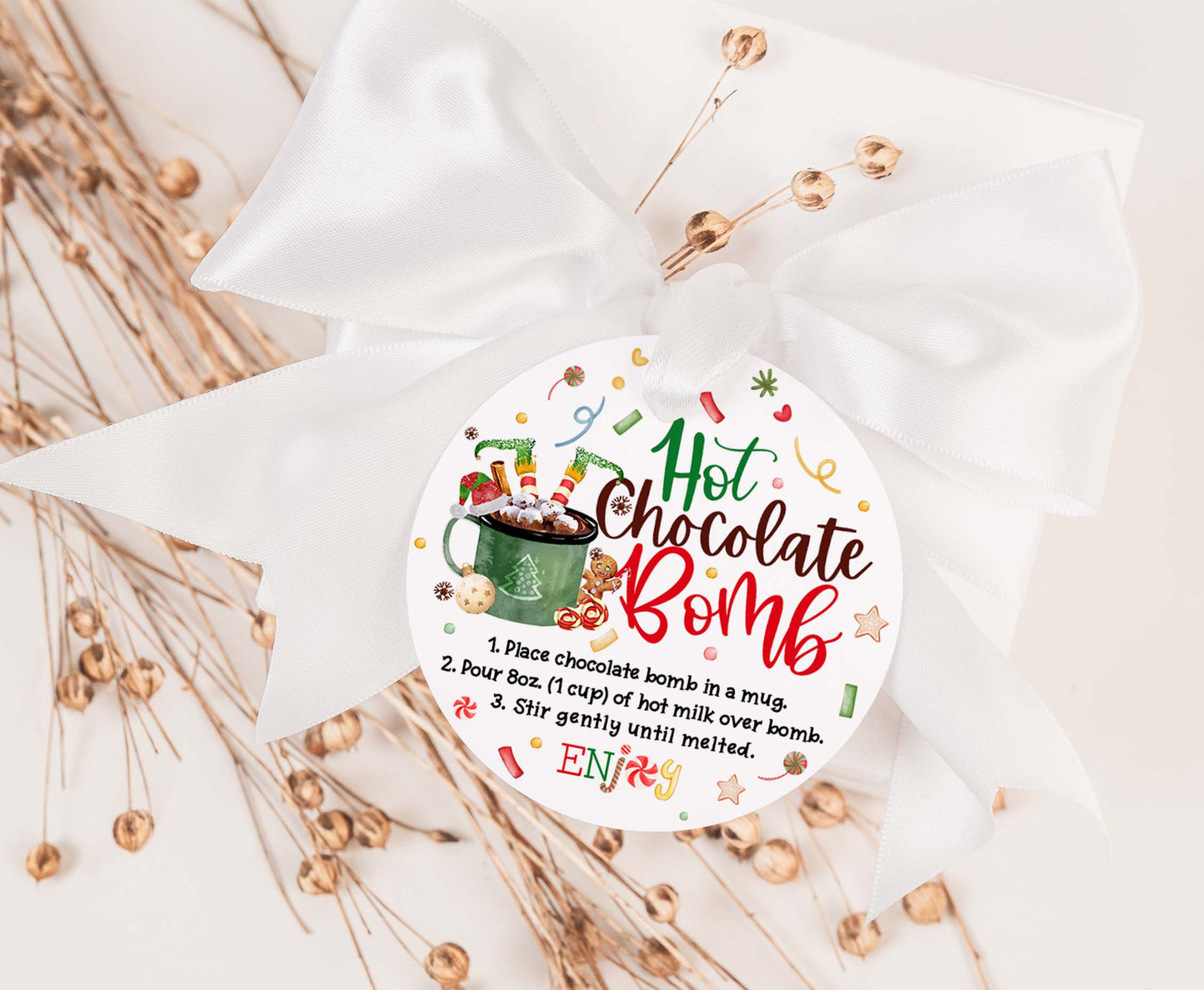 Elf Hot Cocoa Bomb Tags 2"x2" | Christmas Hot Chocolate Bomb Gift Tags-112