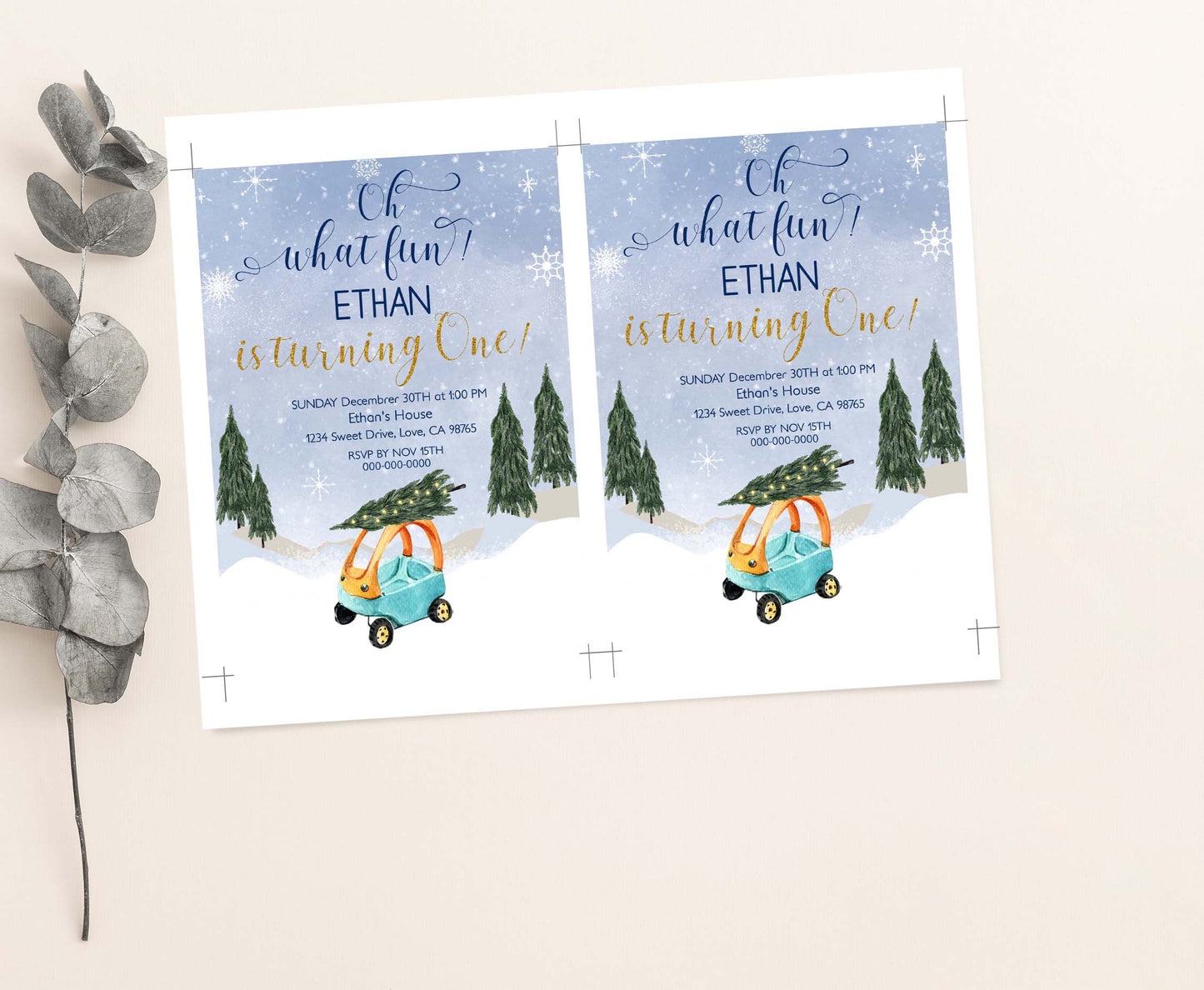 Oh What Fun birthday Invitation | Editable Holiday 1st Birthday Invite - 112A