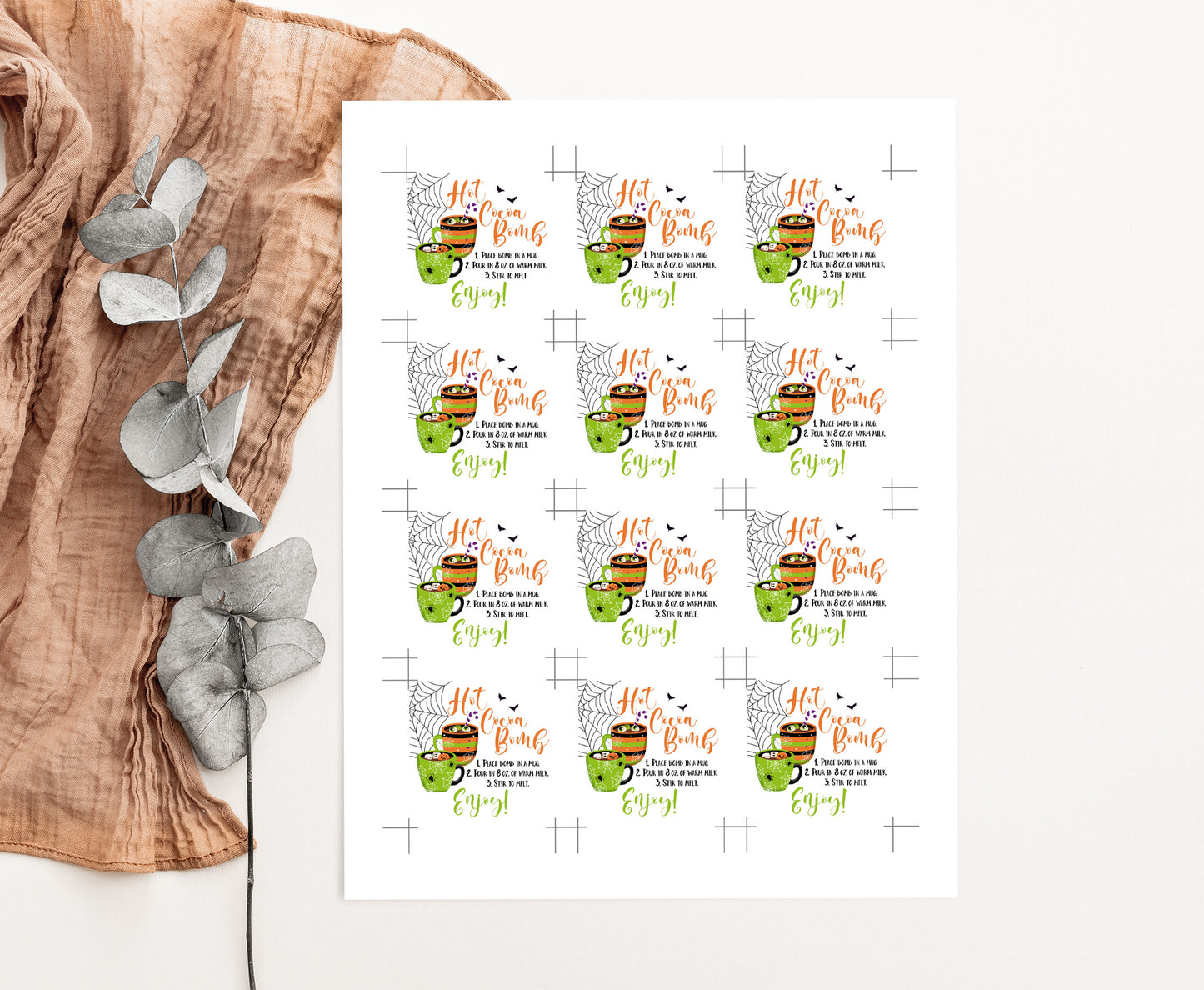 Hot Cocoa Bomb Tags 2"x2" | Halloween Favor Tags - 115