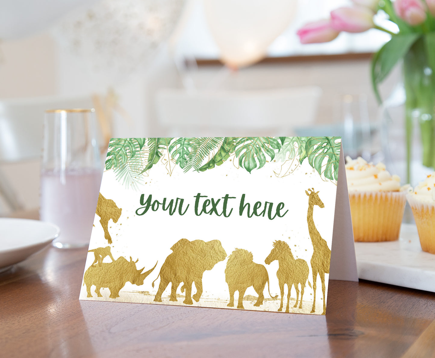 Safari Gold Animals Place Cards | Editable Jungle Party Decorations - 35K