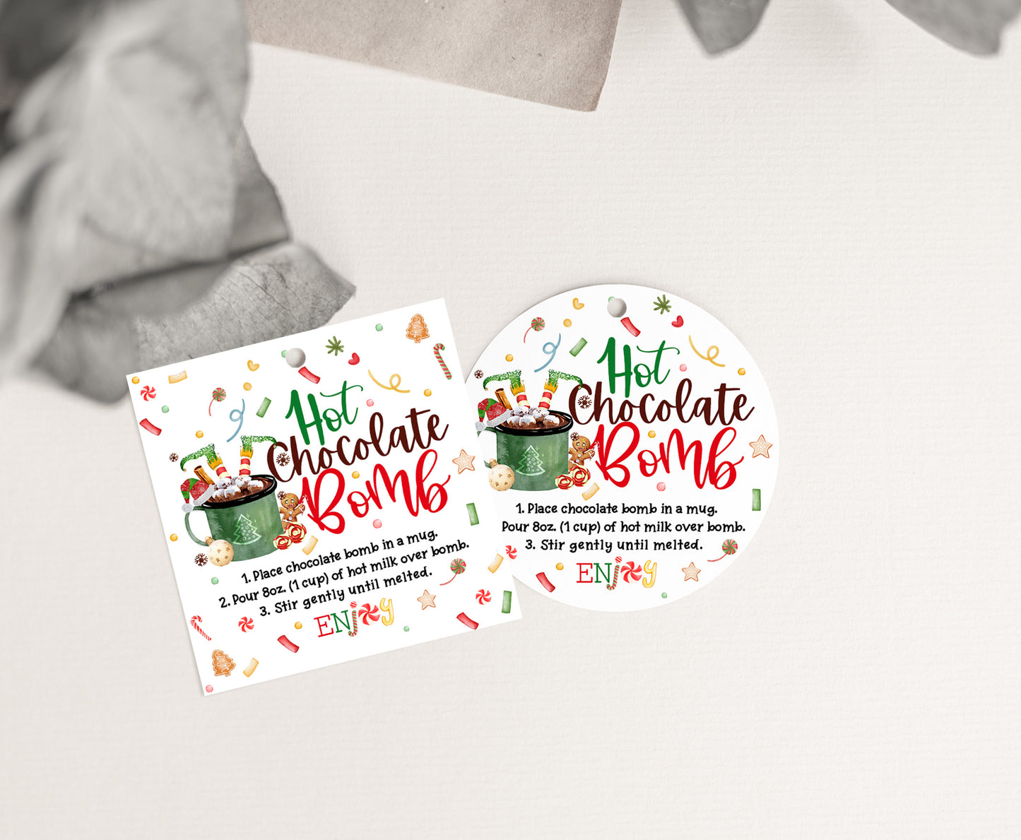 Elf Hot Cocoa Bomb Tags 2"x2" | Christmas Hot Chocolate Bomb Gift Tags-112