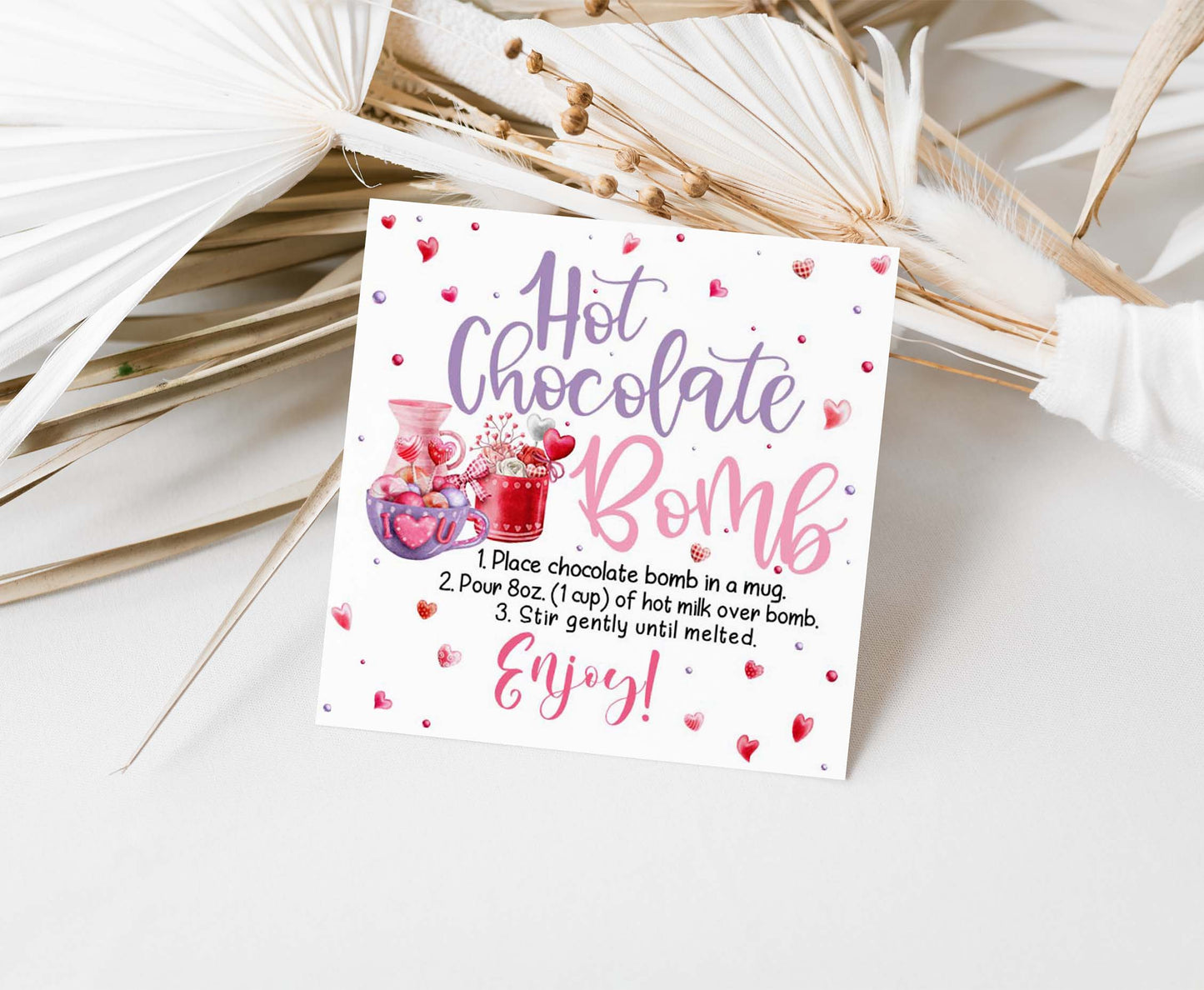 Hot Chocolate Bomb Tags 2"x2" | Valentine's Square around Tags - 119