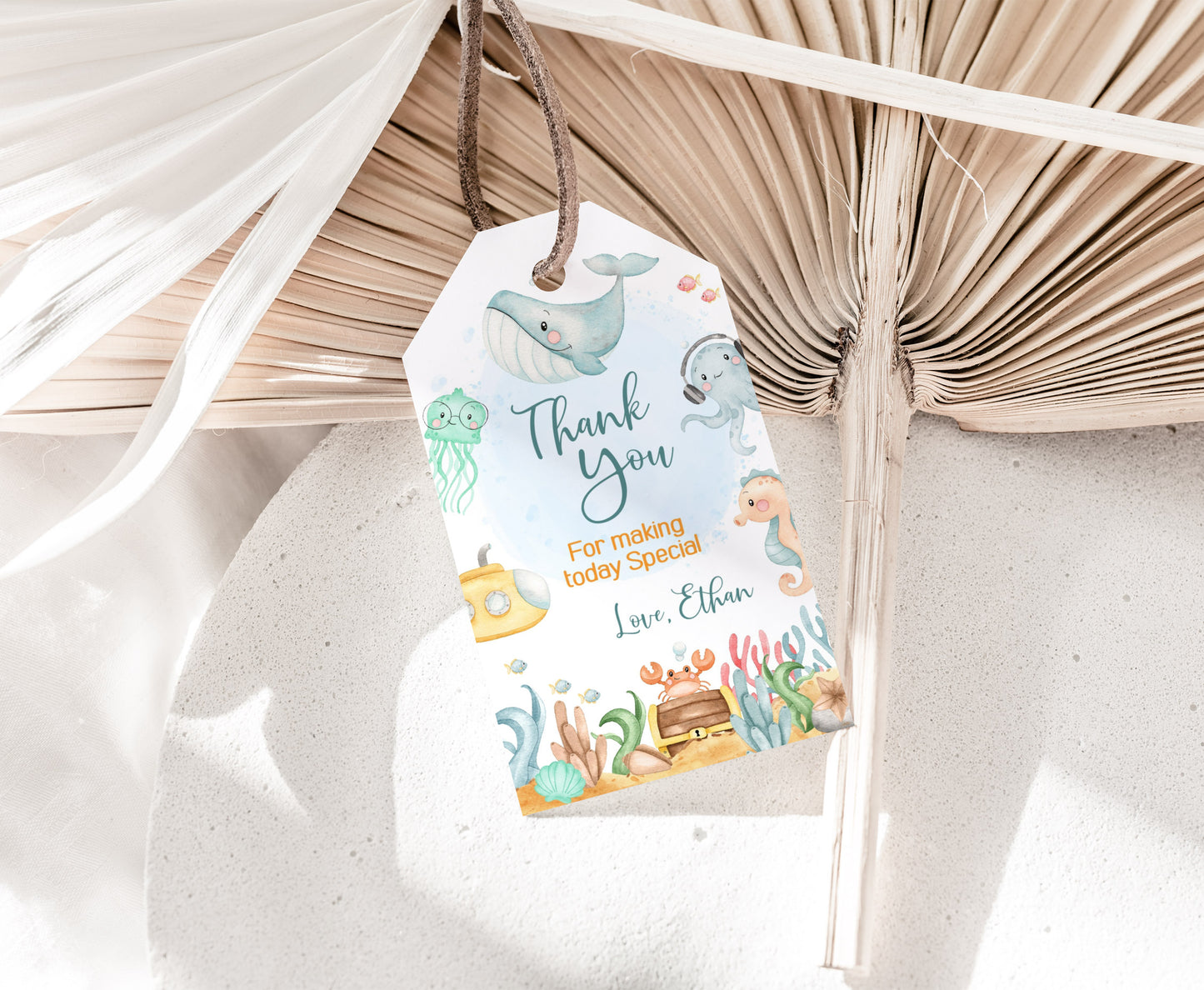 Under the Sea Thank You Tags | Editable Sea Birthday Party Favor Tags- 44A
