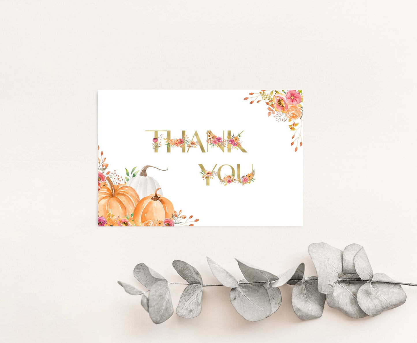 Floral Pumpkin Thank You Card | Fall Thank you note- 30