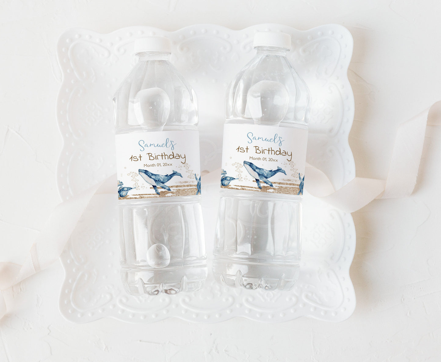Editable Whale Water Bottle Labels | Under the sea Birthday Party Decorations - 44C
