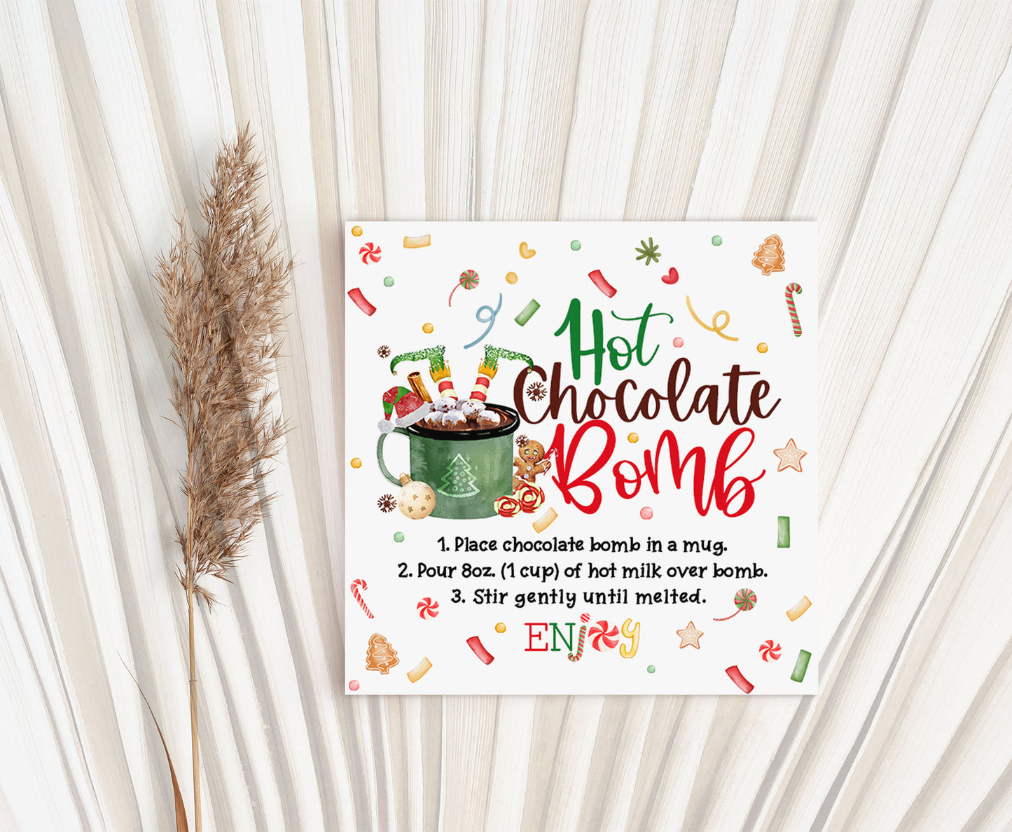 Elf Hot Cocoa Bomb Tags 2"x2" | Christmas Hot Chocolate Bomb Gift Tags-112