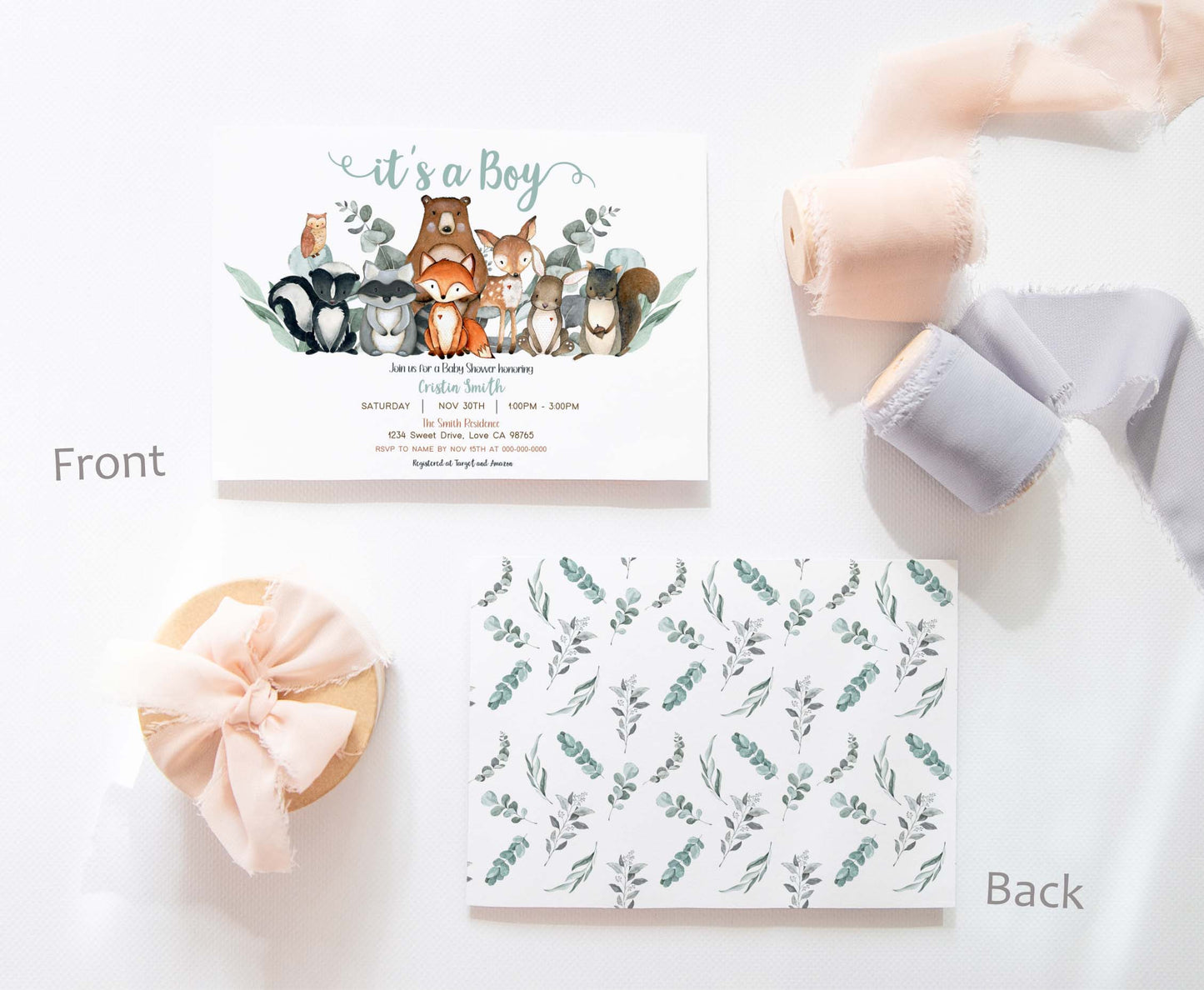 Eucalyptus Woodland Baby Shower Invitation | Editable Greenery Woodland Baby Shower Invite - 47J1
