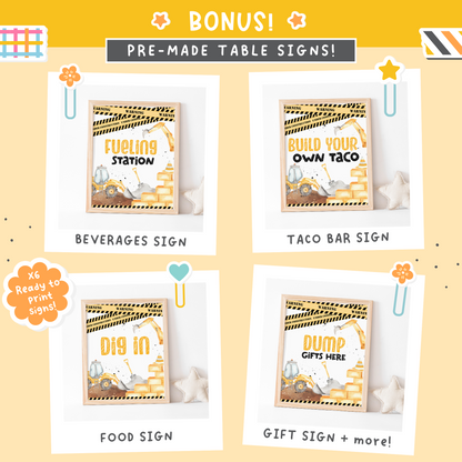 Construction 1st Birthday Bundle | Under Construction One Year Party Decorations Package - 07A